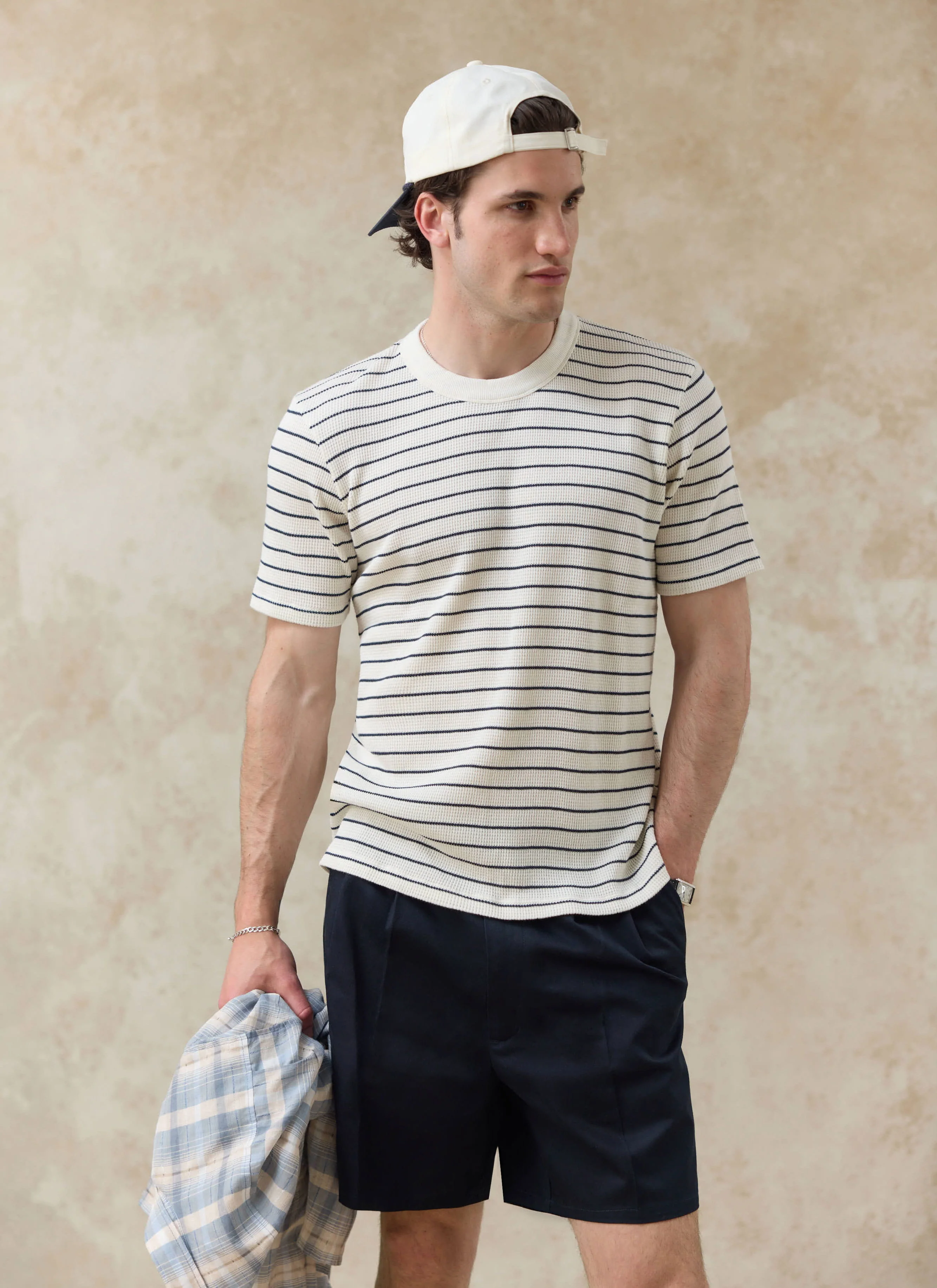 Ernie Waffle T Shirt | Organic Cotton | Cream Stripe - Image 3