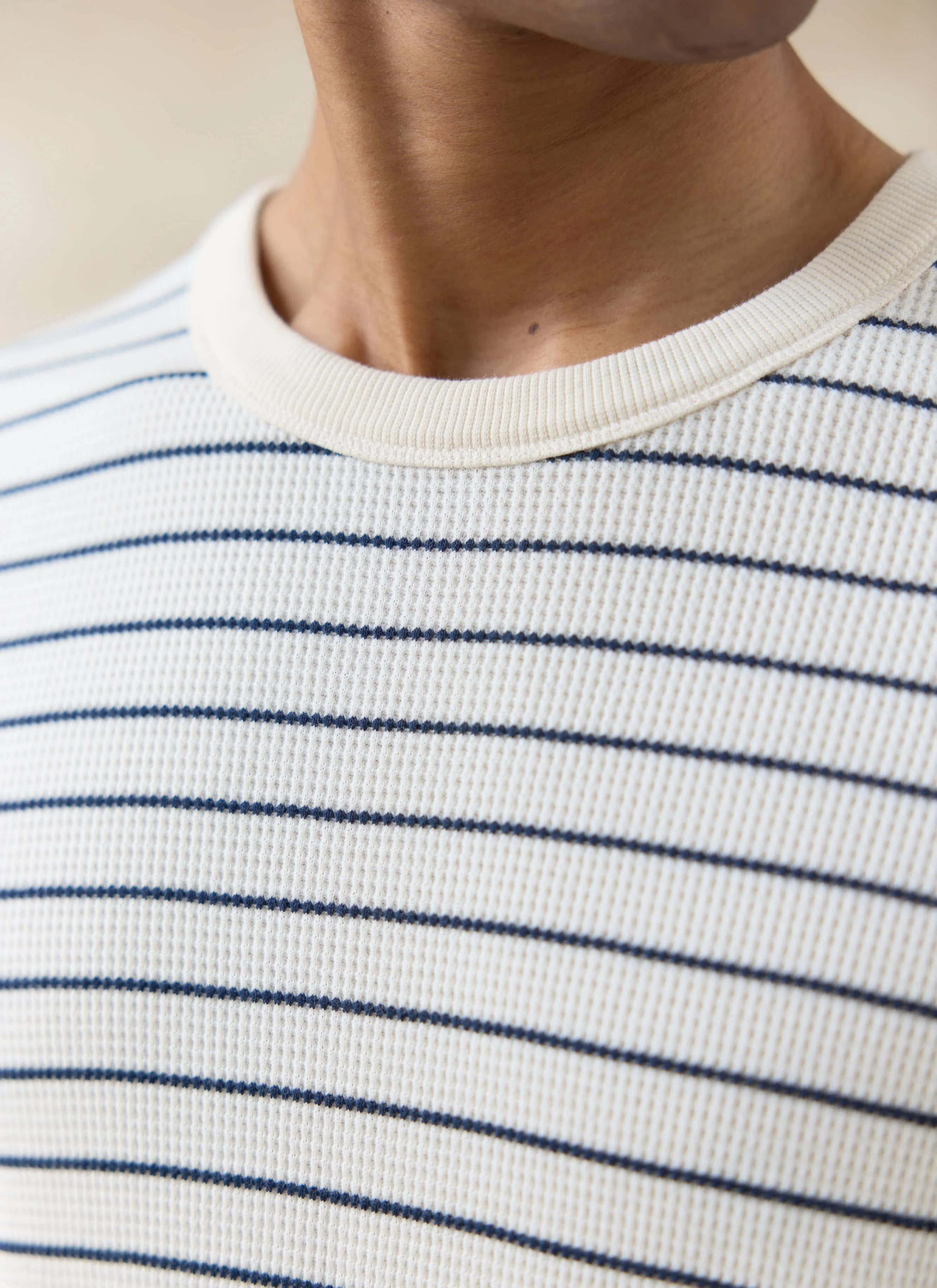 Ernie Waffle T Shirt | Organic Cotton | Cream Stripe - Image 7