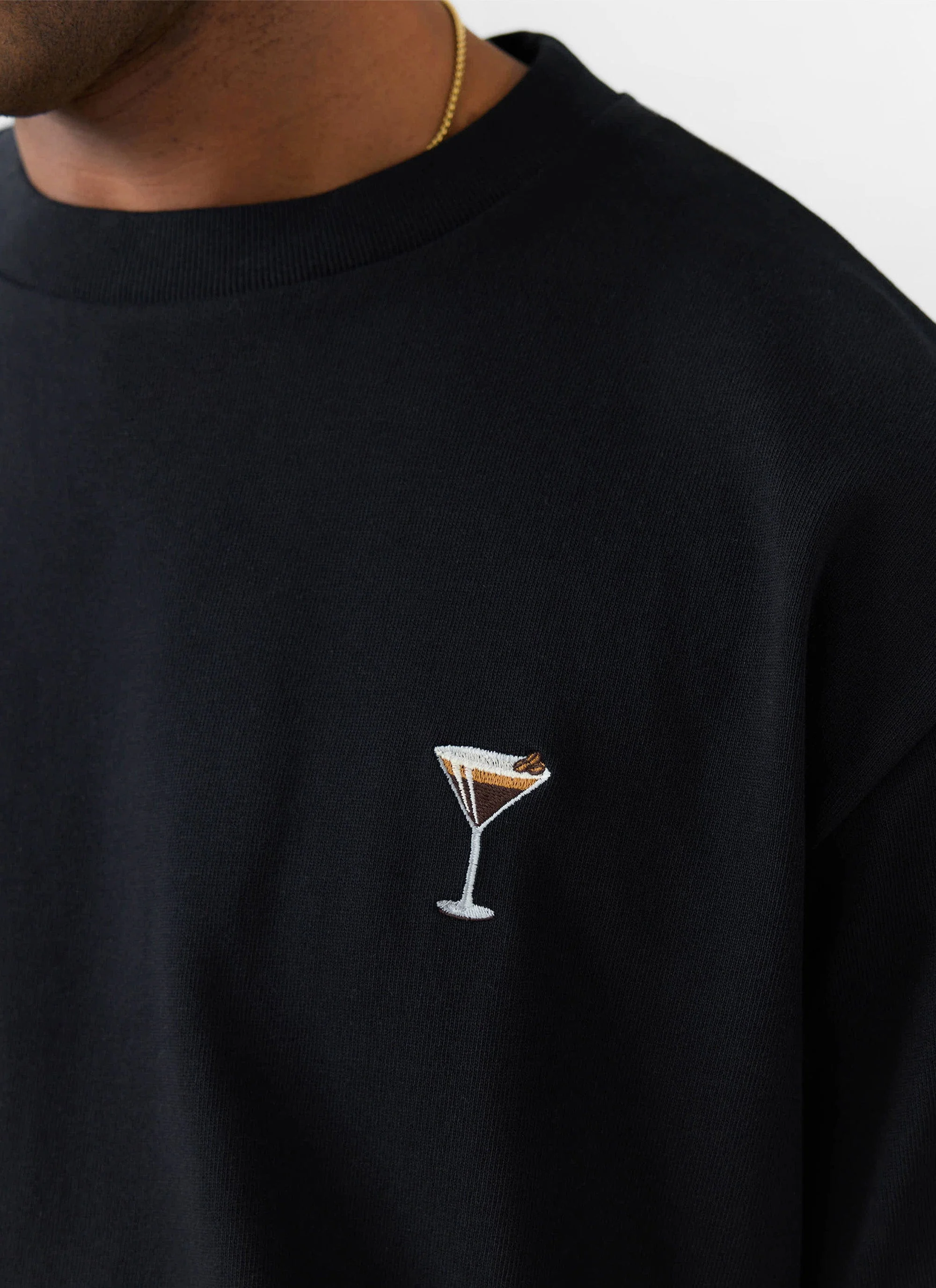 Espresso Martini Oversized Embroidered T Shirt | Organic Cotton | Black