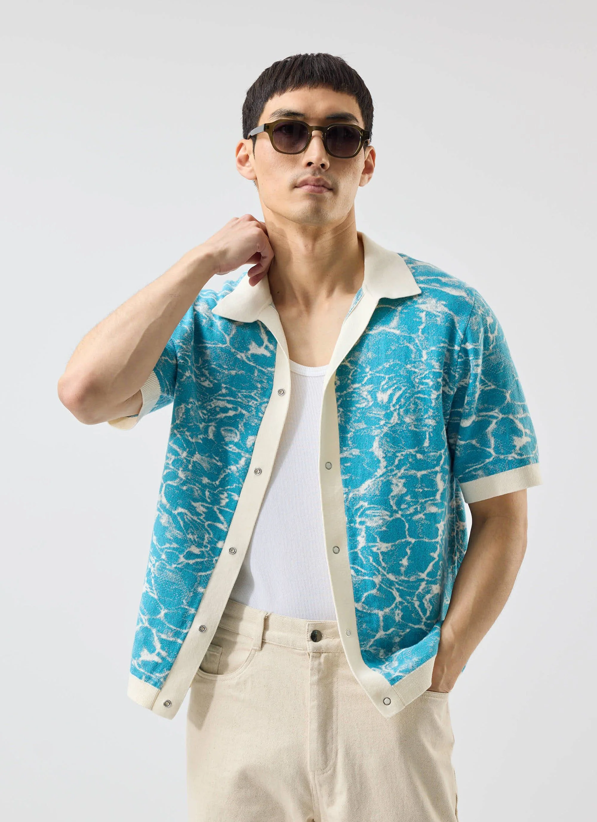 Farraris Negroni Knitted Shirt | Cotton | Blue with White