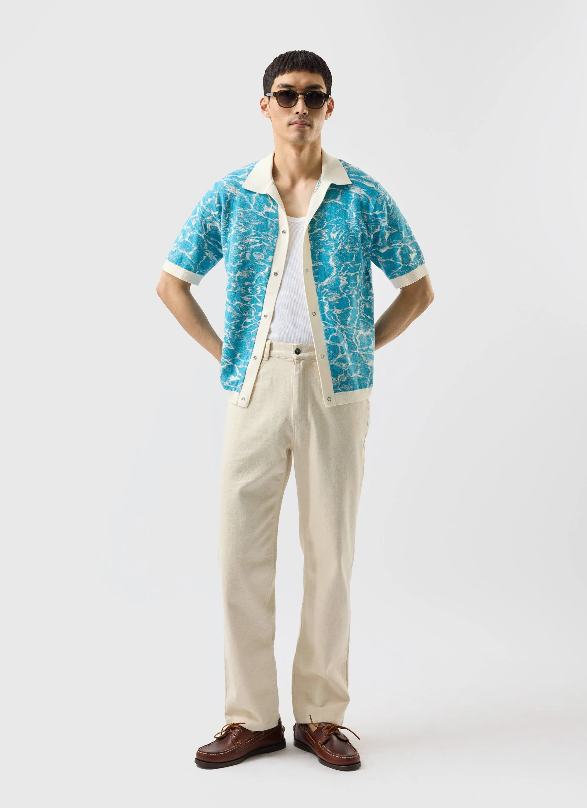 Farraris Negroni Knitted Shirt | Cotton | Blue with White - Image 2