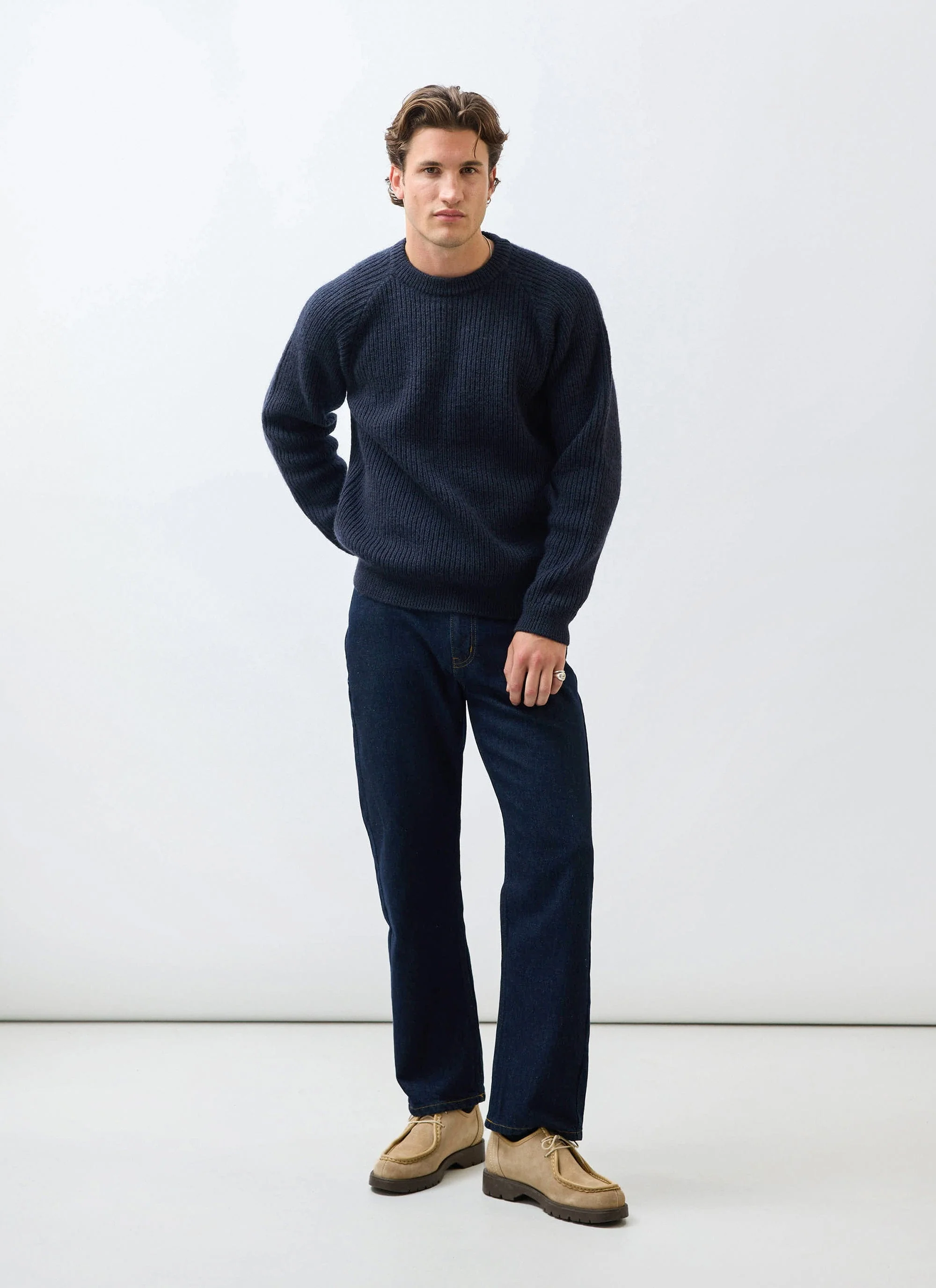 Fisherman Raglan Jumper | Wool | Navy - Image 3