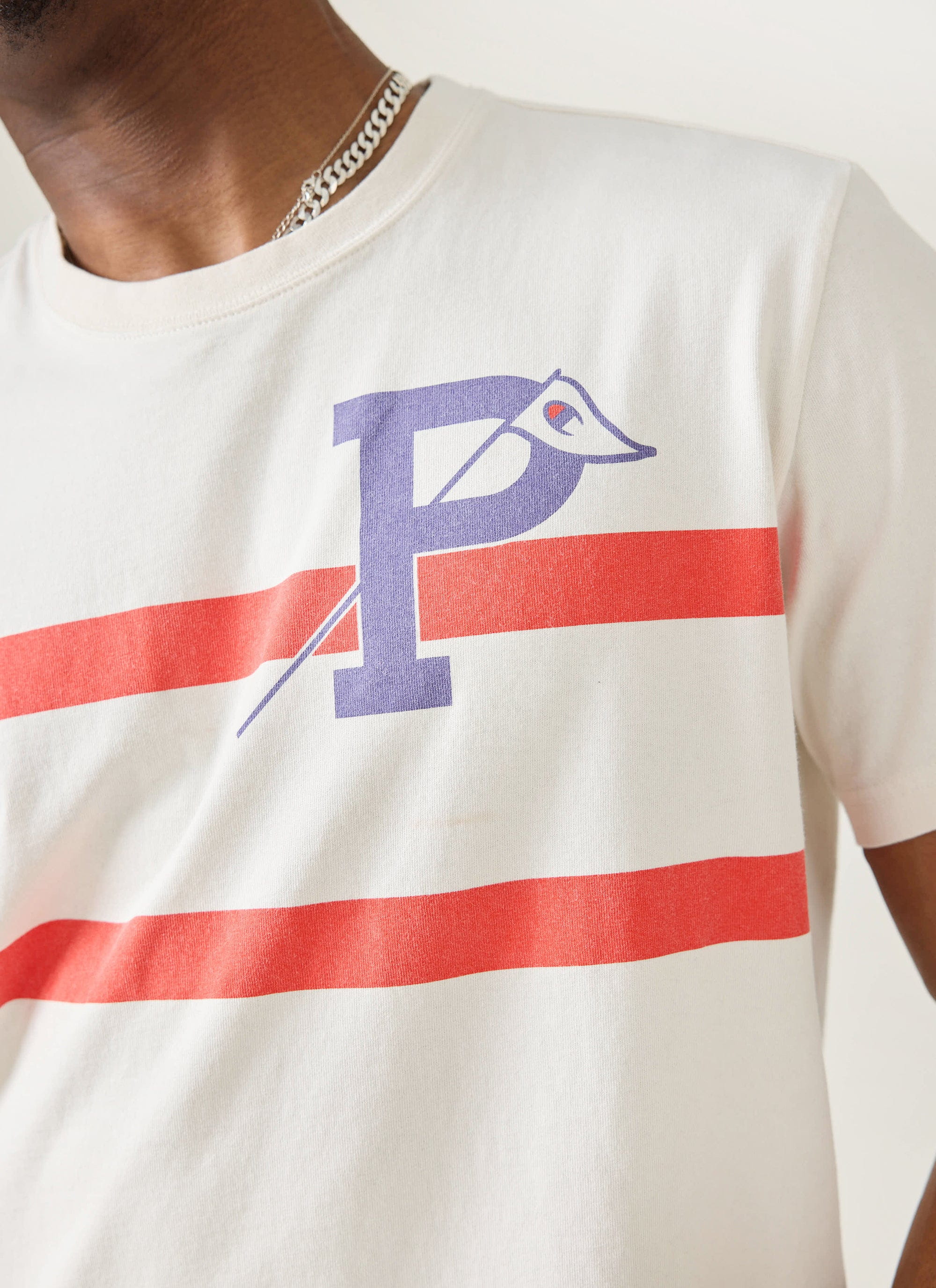 Flag Stripe Raw Hem T Shirt | Champion x Percival | Cream - Image 4