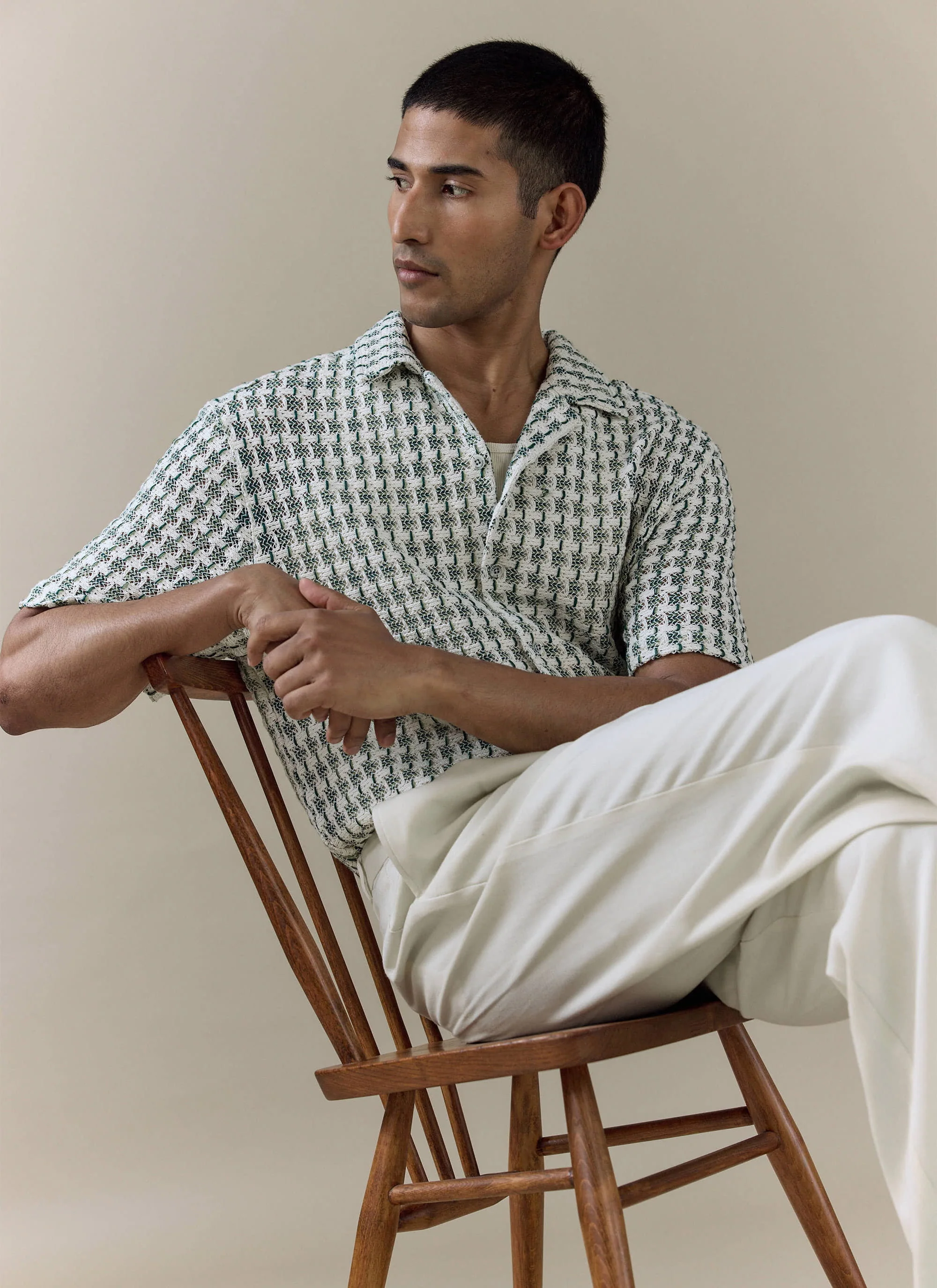 Freddie Crochet Boxy Shirt | Cotton | Green - Image 5