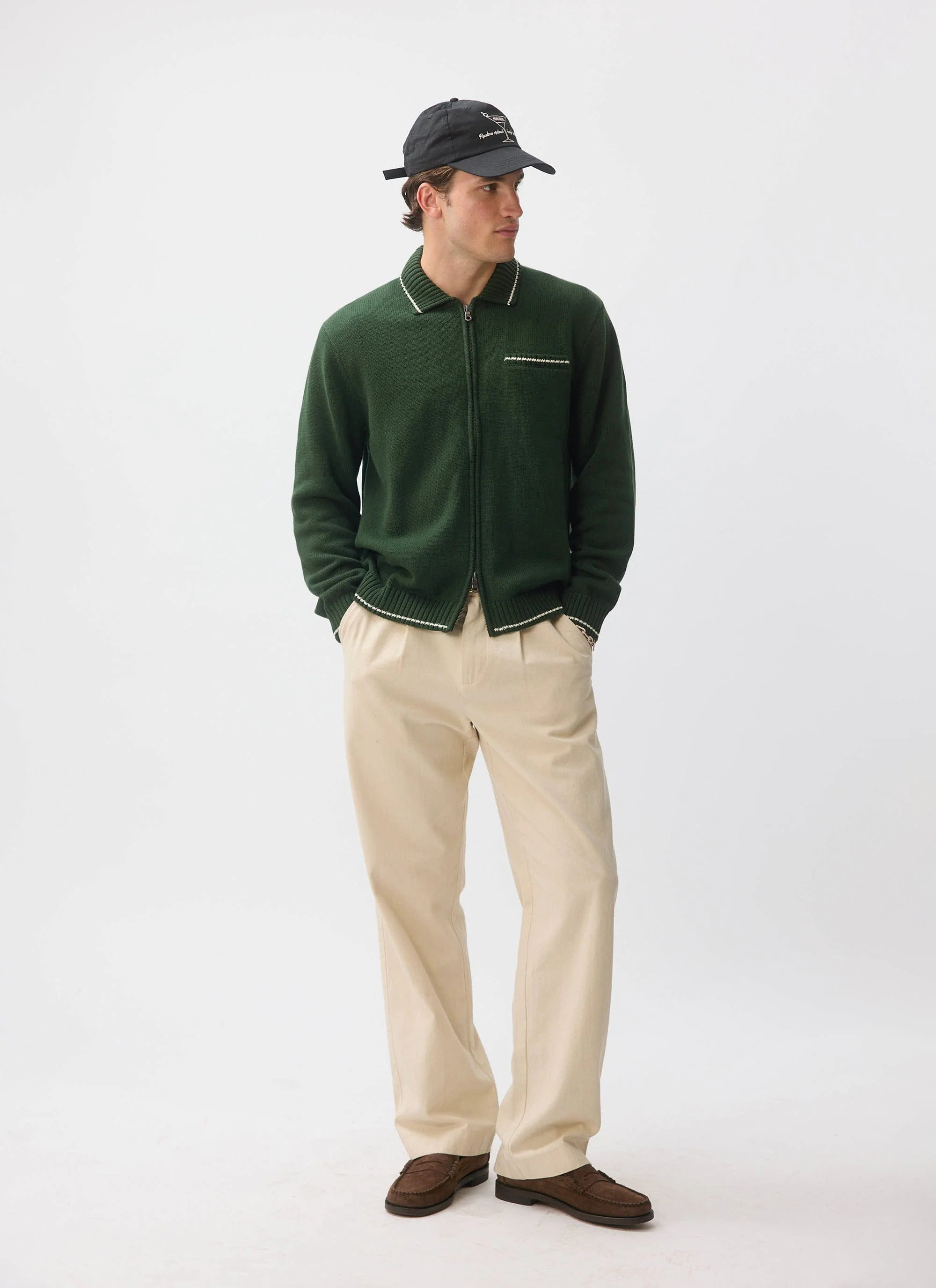 Gardner Dense Knitted Zip Cardigan | Cotton | Forest - Image 3