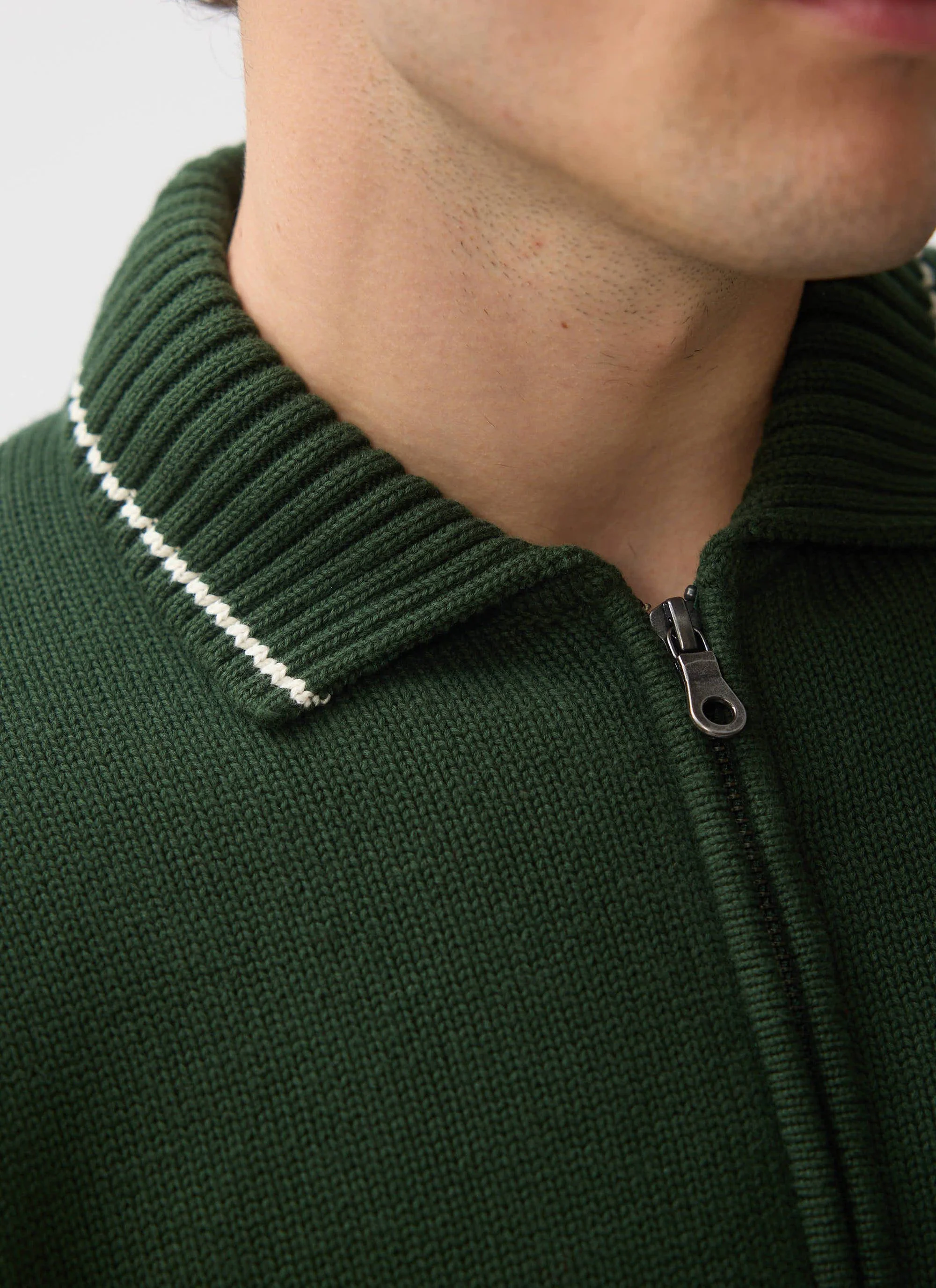 Gardner Dense Knitted Zip Cardigan | Cotton | Forest - Image 7