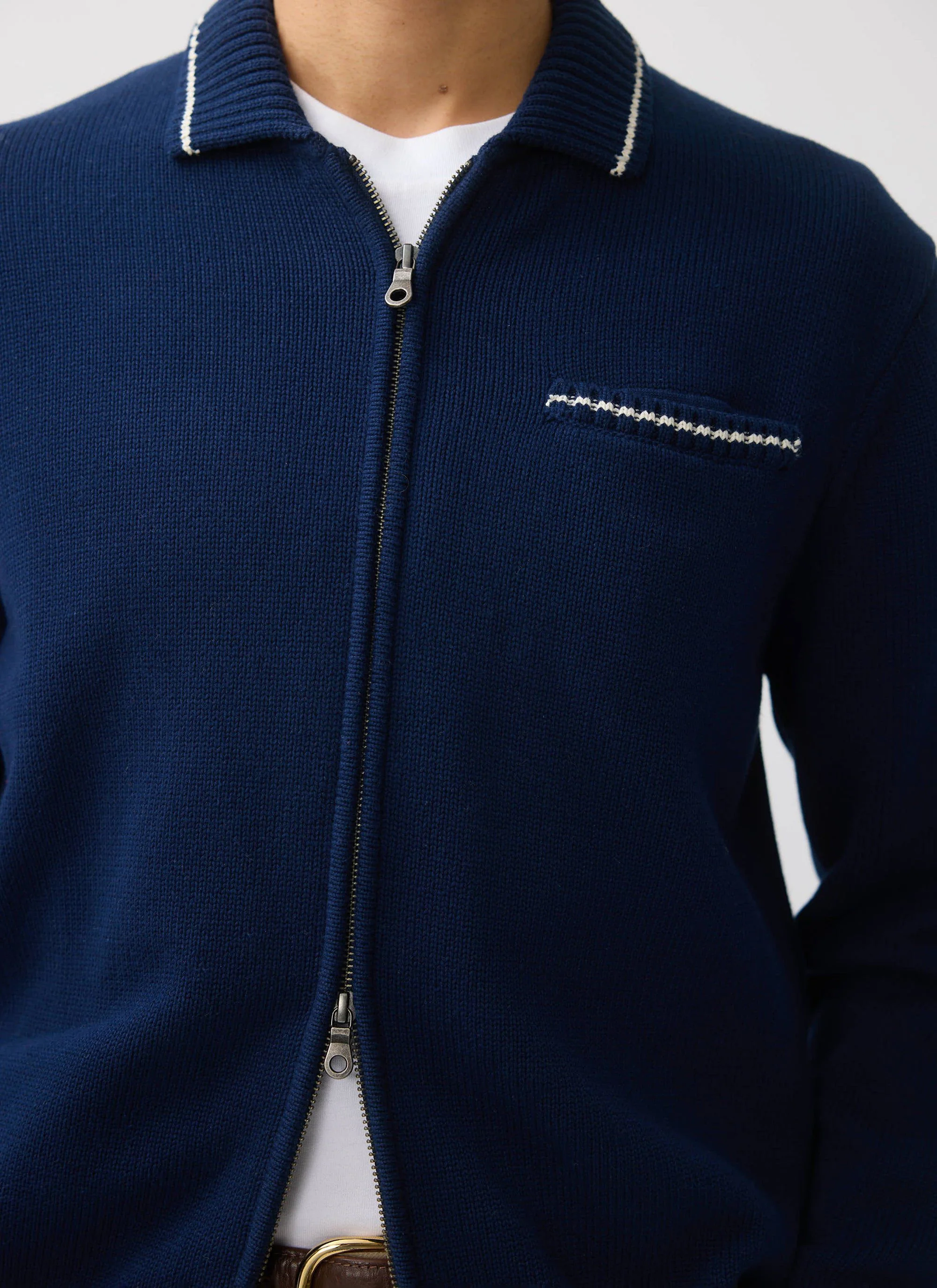 Gardner Dense Knitted Zip Cardigan | Cotton | Navy - Image 3