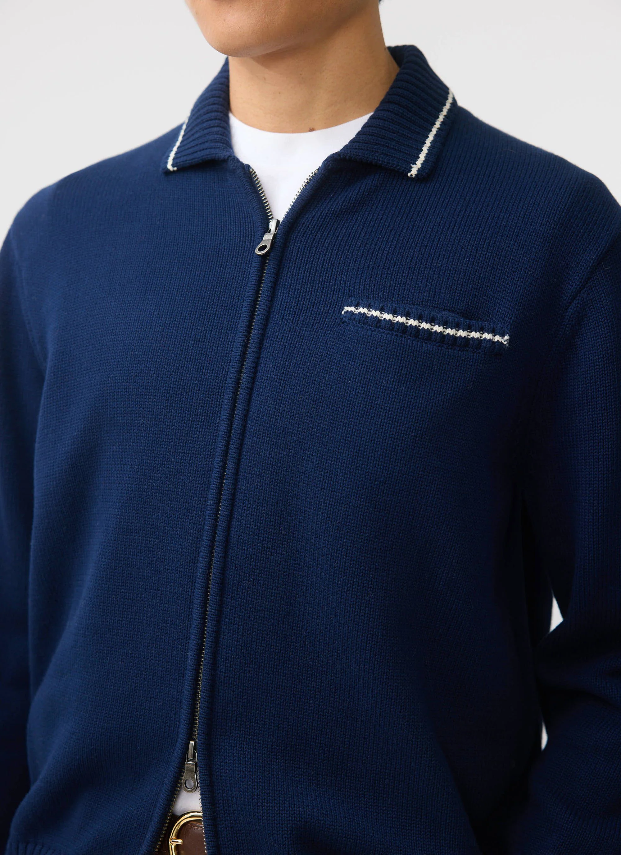 Gardner Dense Knitted Zip Cardigan | Cotton | Navy - Image 7