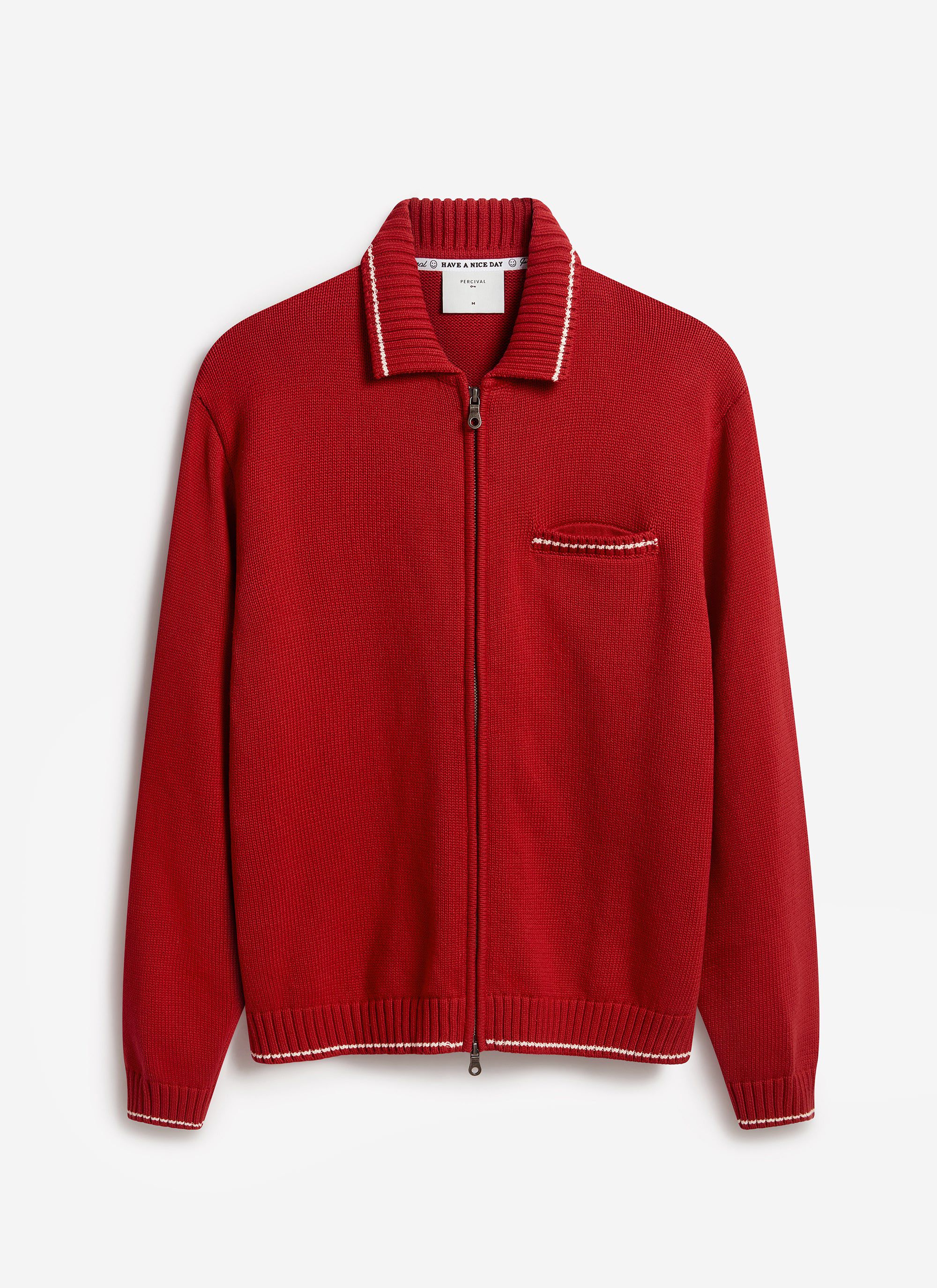 Gardner Dense Knitted Zip Cardigan | Cotton | Red - Image 10