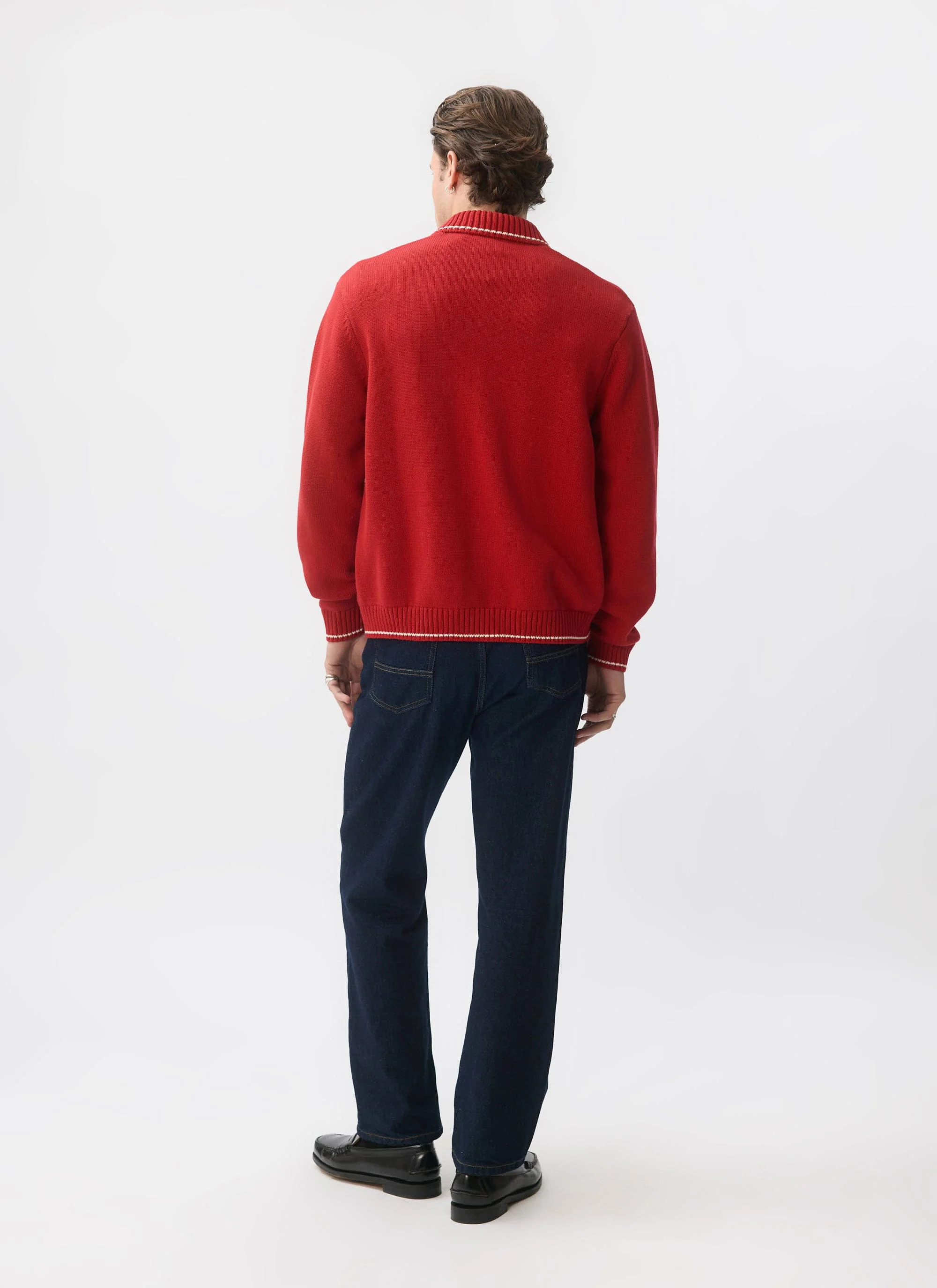 Gardner Dense Knitted Zip Cardigan | Cotton | Red - Image 6