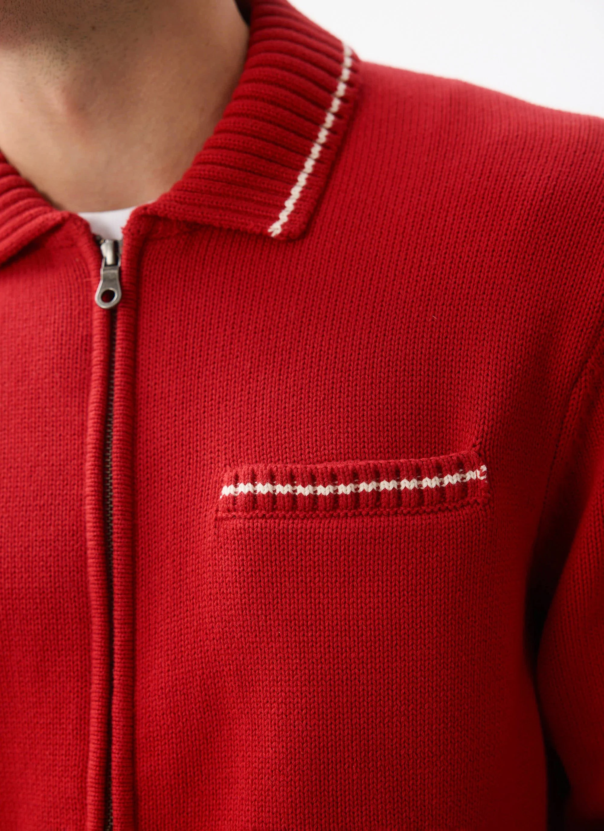Gardner Dense Knitted Zip Cardigan | Cotton | Red - Image 7