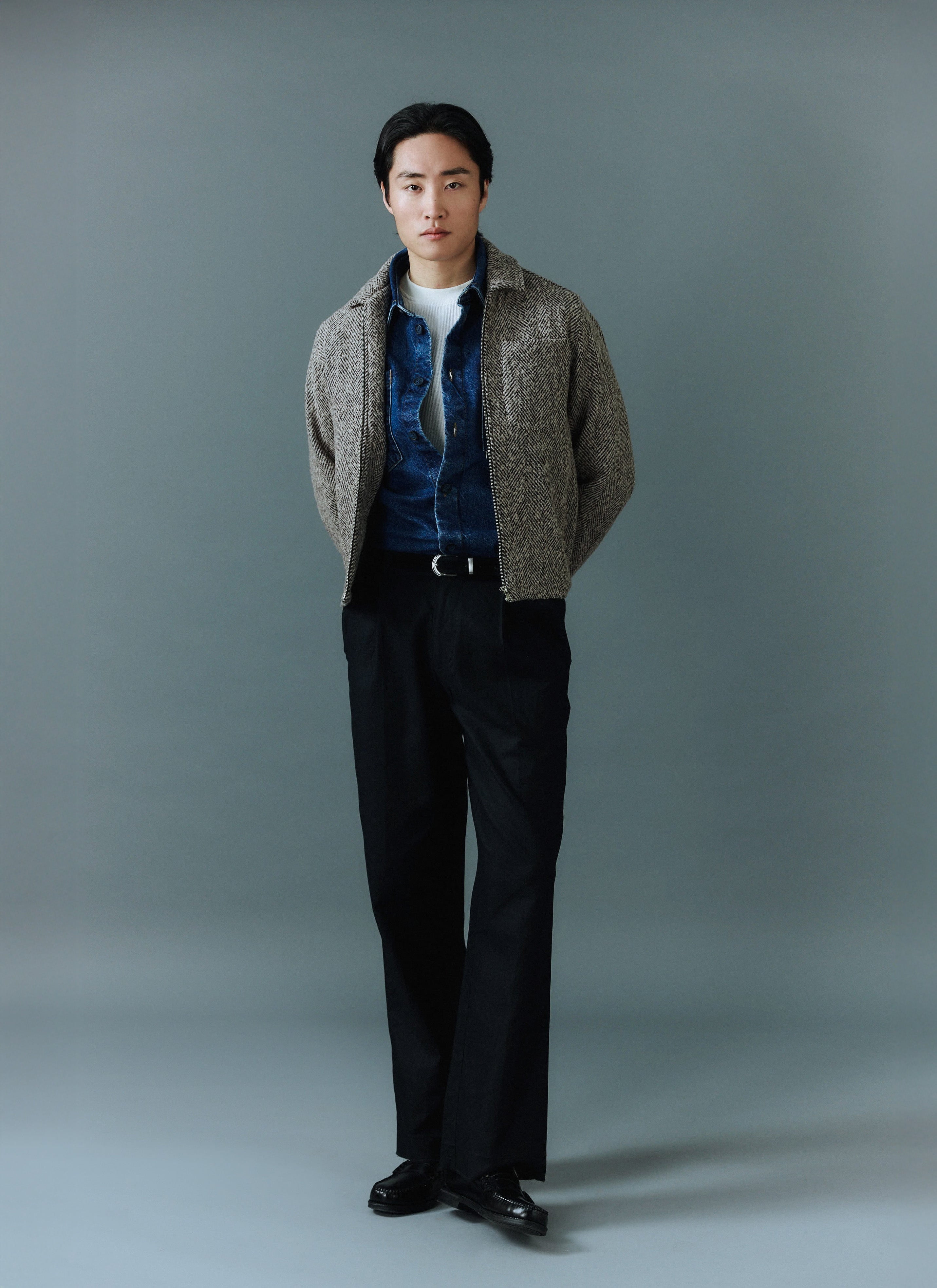 Herringbone Zip Jacket | Wool | Cream