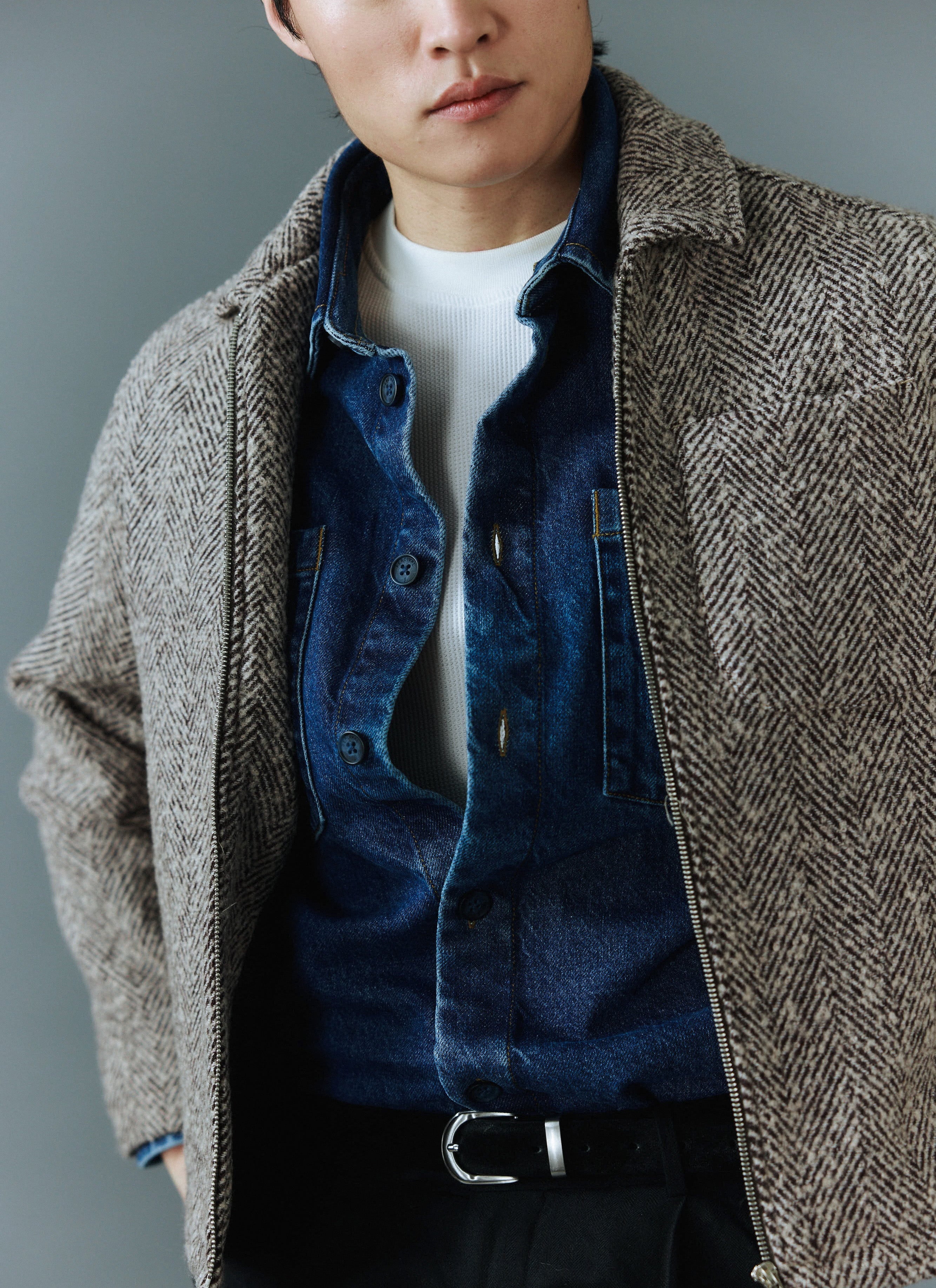 Herringbone Zip Jacket | Wool | Cream - Image 2