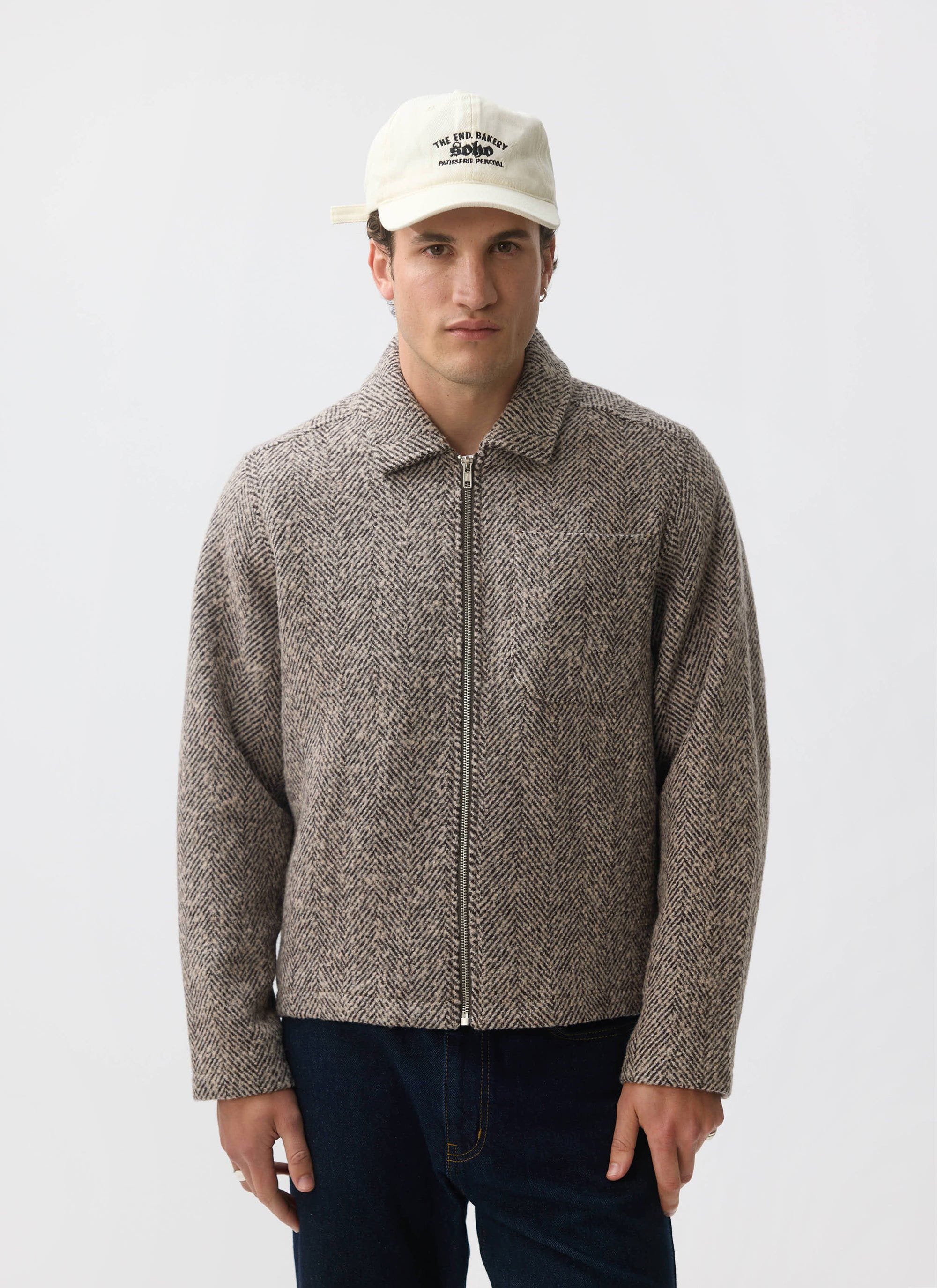 Herringbone Zip Jacket | Wool | Cream - Image 3
