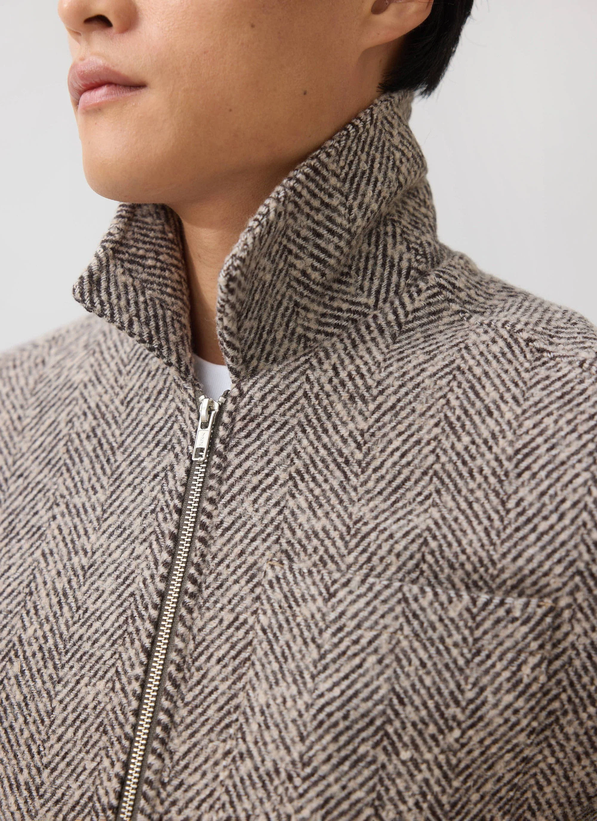 Herringbone Zip Jacket | Wool | Cream - Image 5