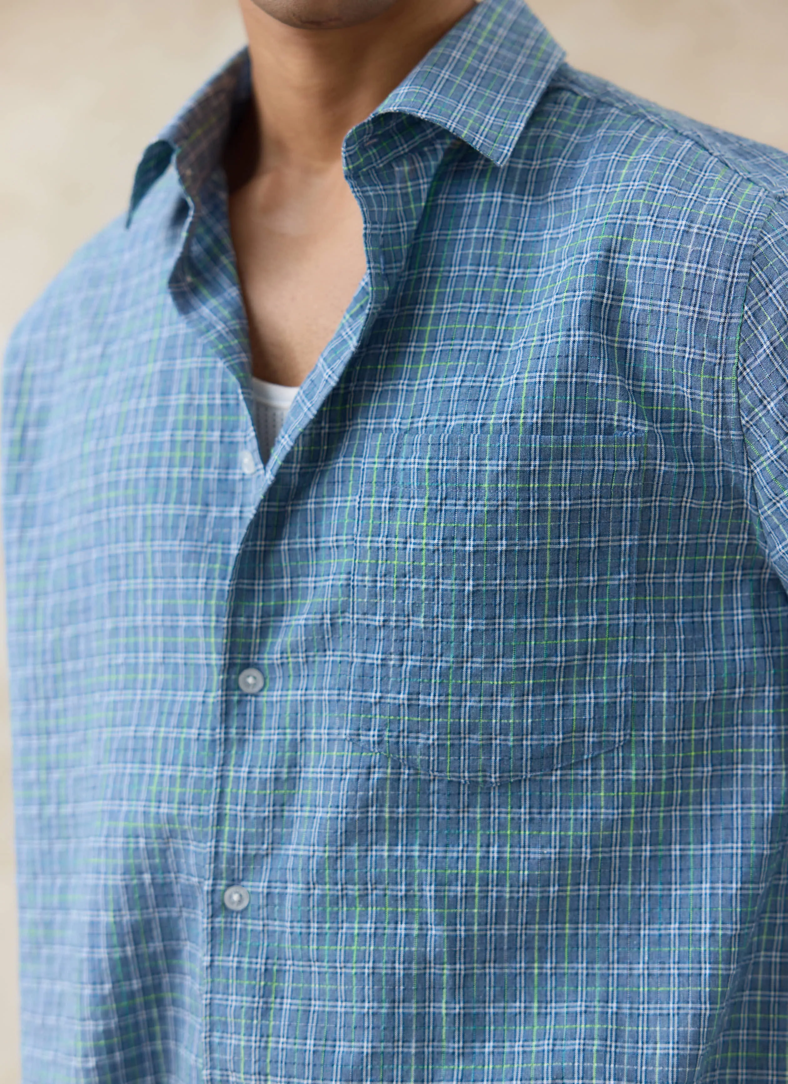 Hinsley Checked Boxy Shirt | Cotton | Blue - Image 5