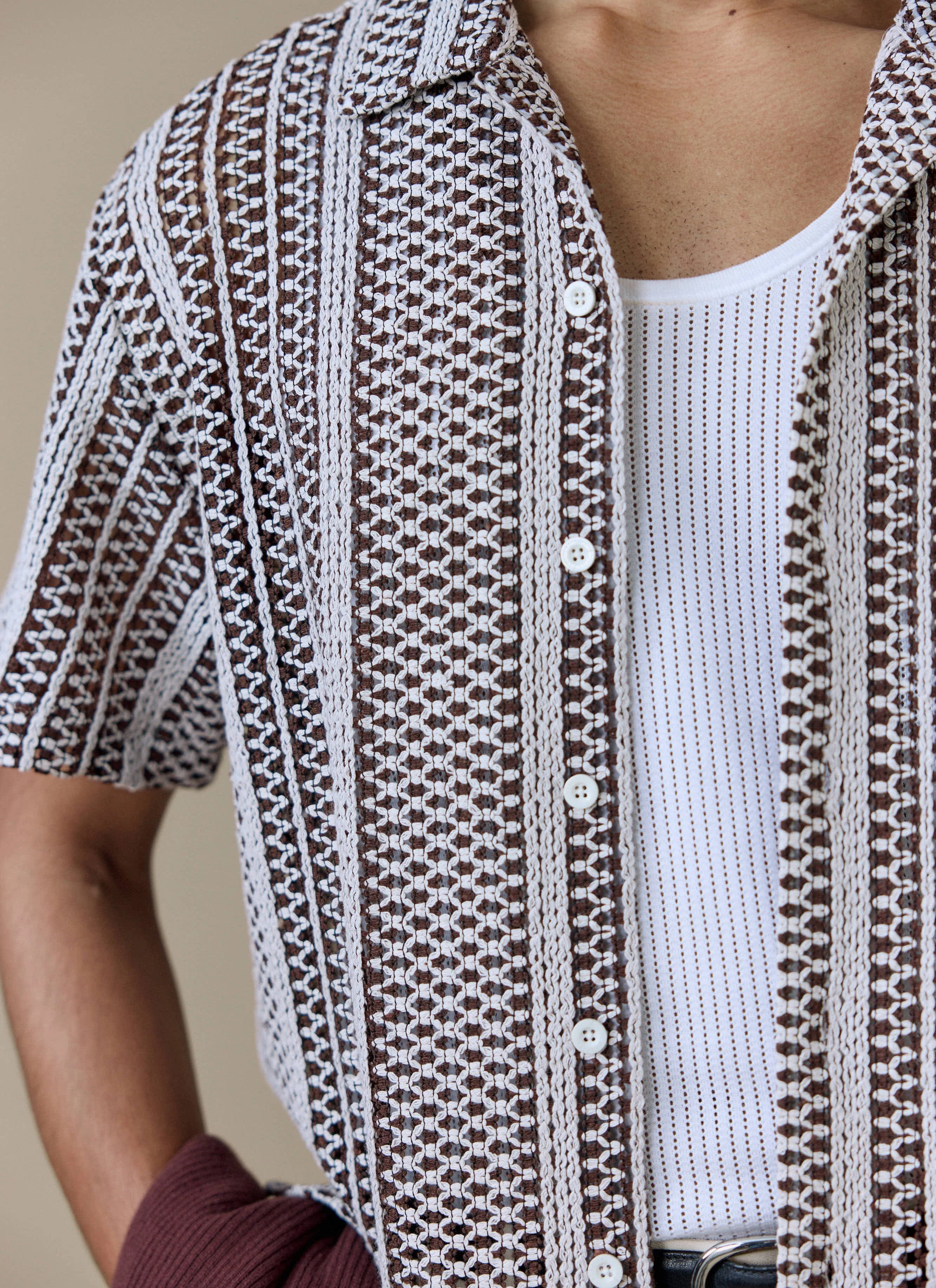 Hugh Crochet Boxy Shirt | Cotton Blend | Brown - Image 4