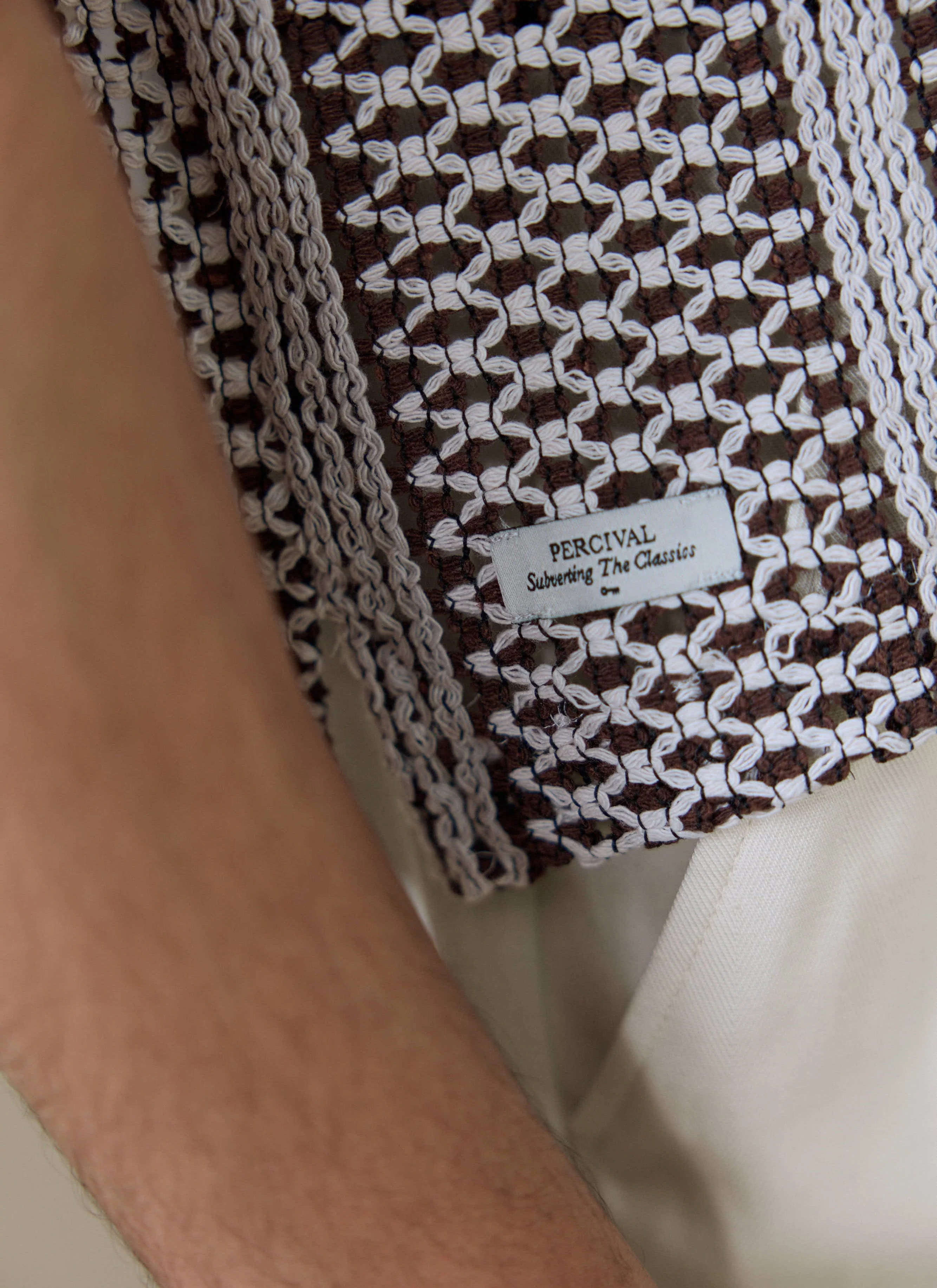 Hugh Crochet Boxy Shirt | Cotton Blend | Brown - Image 5