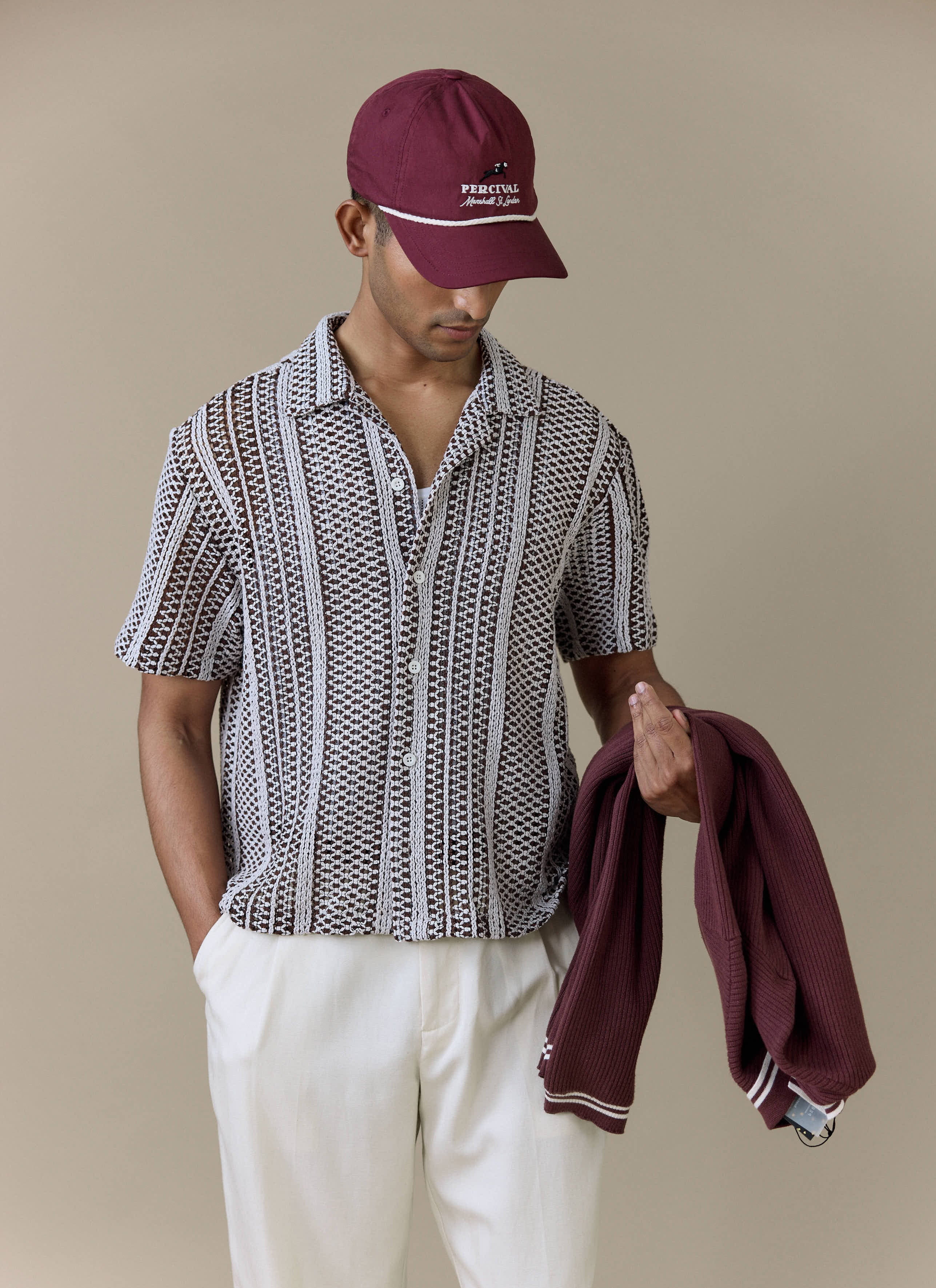 Hugh Crochet Boxy Shirt | Cotton Blend | Brown - Image 6