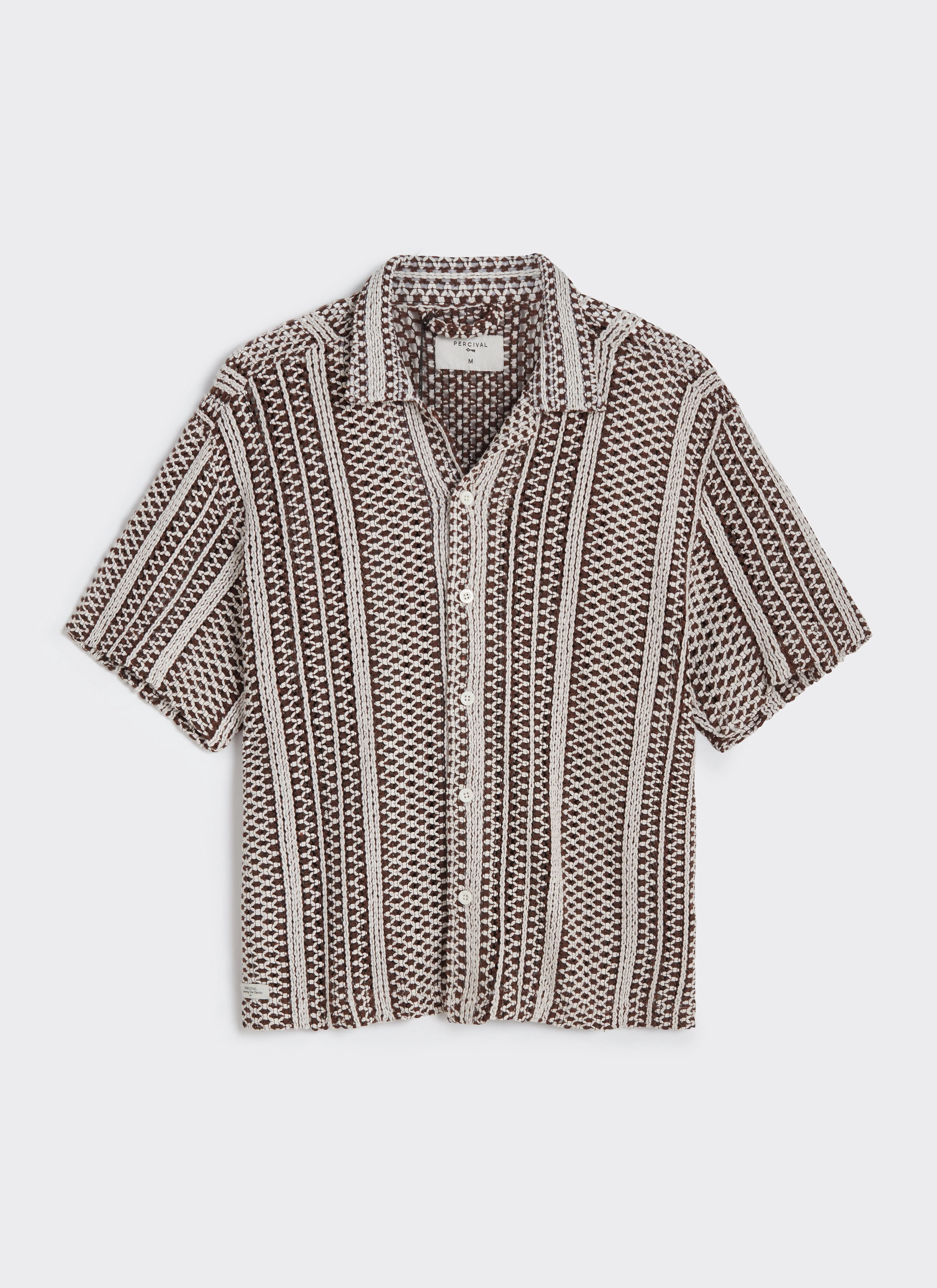 Hugh Crochet Boxy Shirt | Cotton Blend | Brown - Image 7
