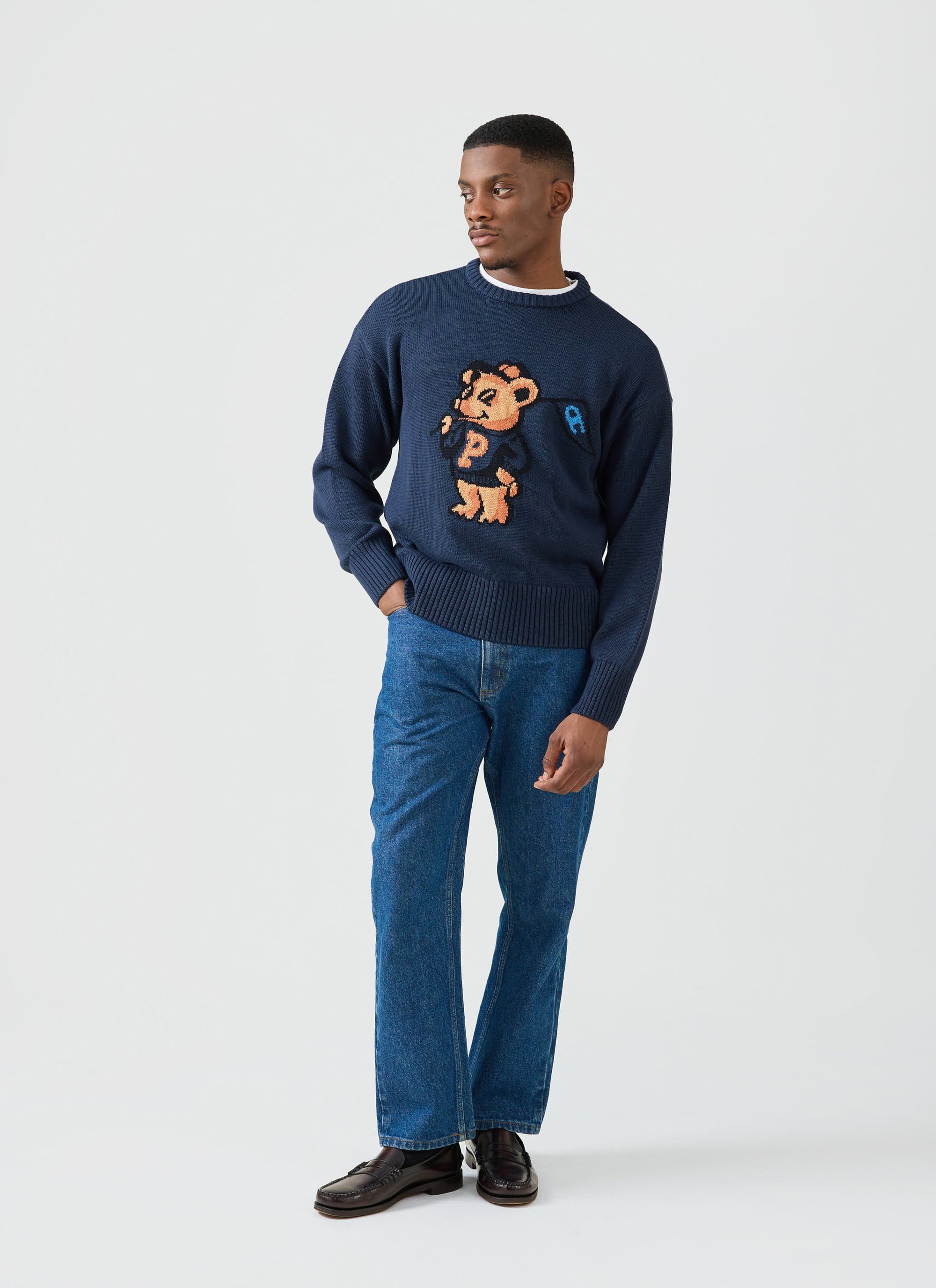 Jacquard Bear Crew Neck | Champion x Percival | Navy - Image 5