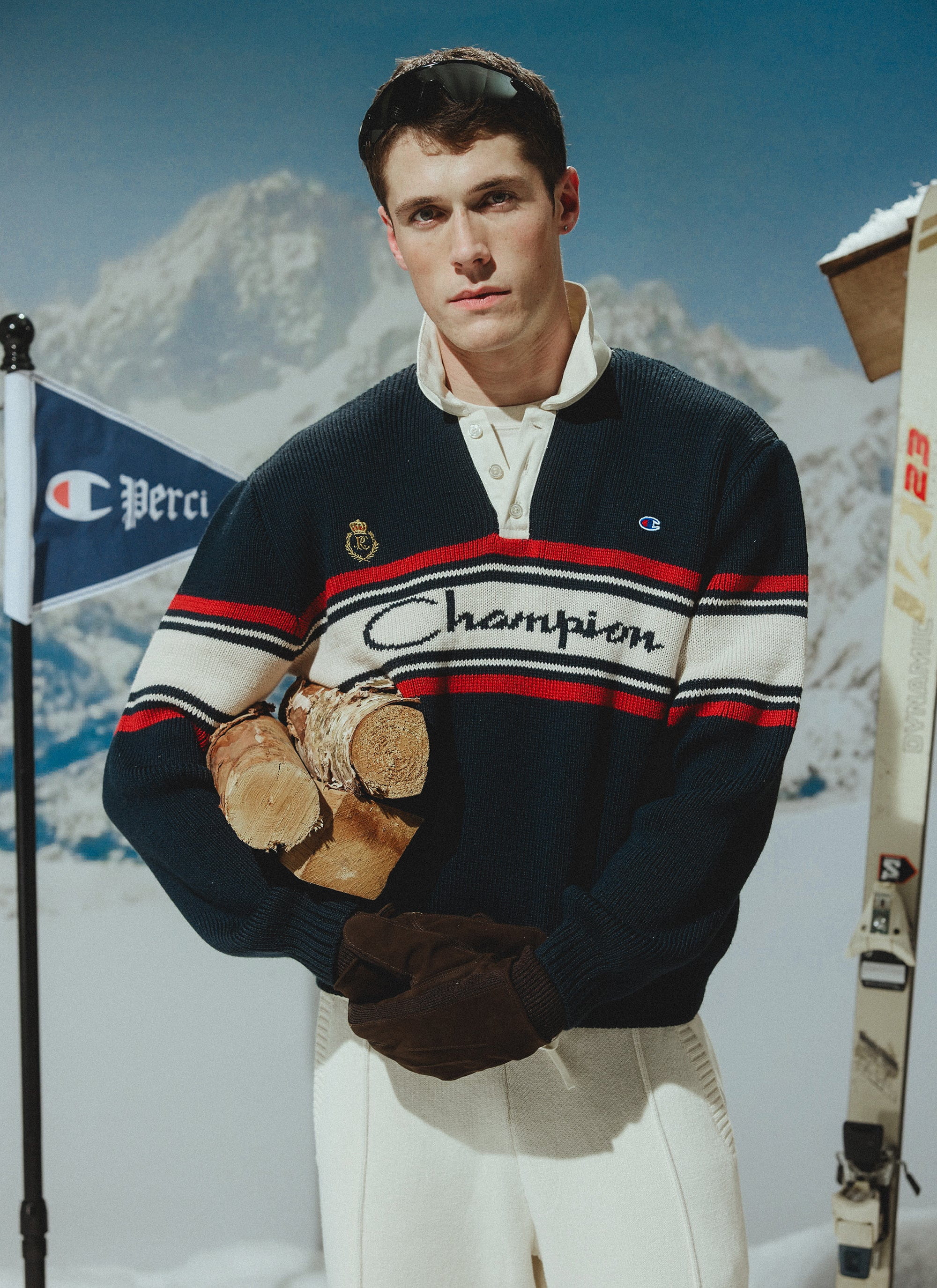 Jacquard Knitted Rugby Polo Shirt | Champion x Percival | Navy - Image 2