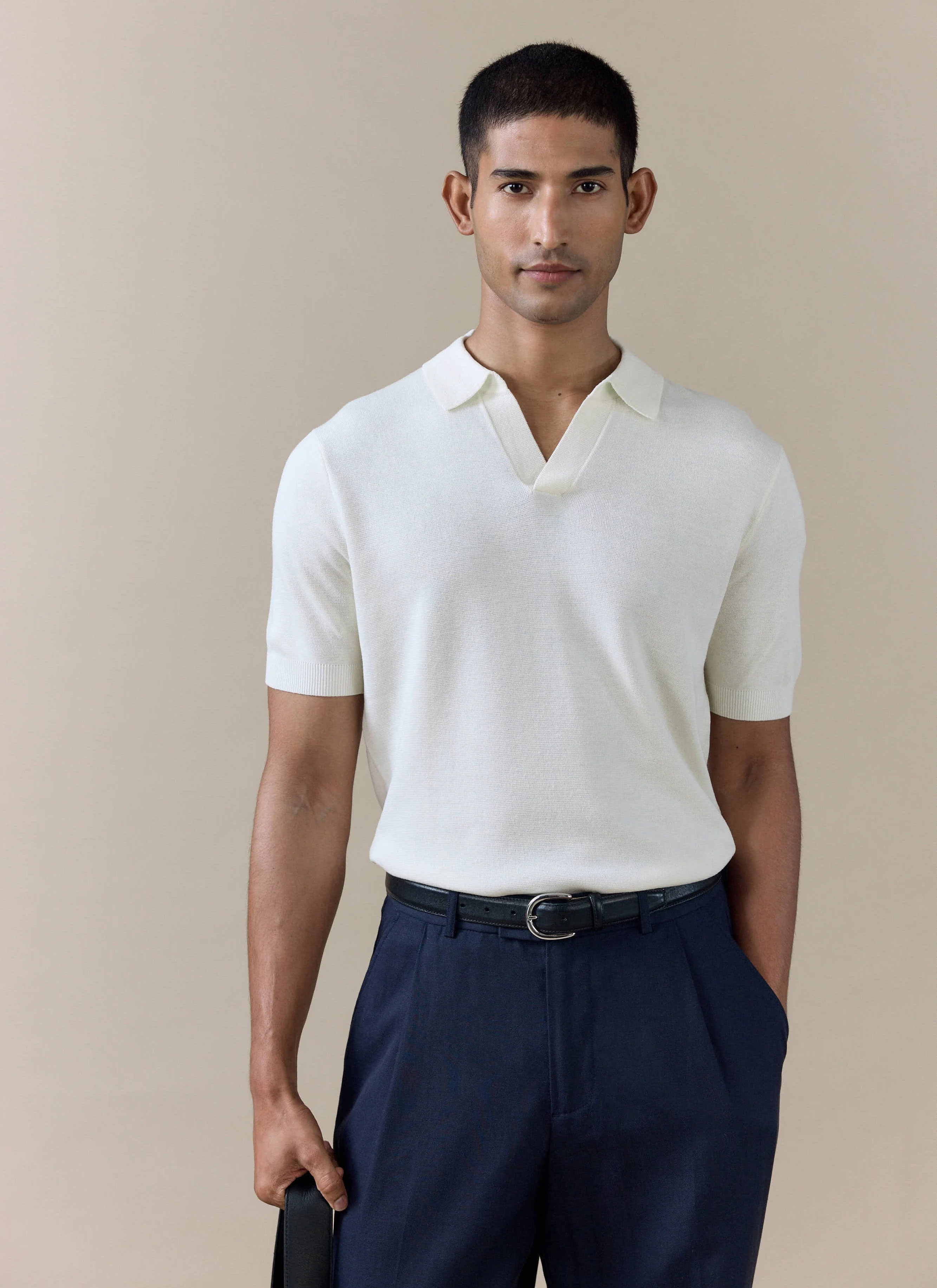 Laurence Knitted Polo | Linen Lyocell Blend | Cream - Image 6