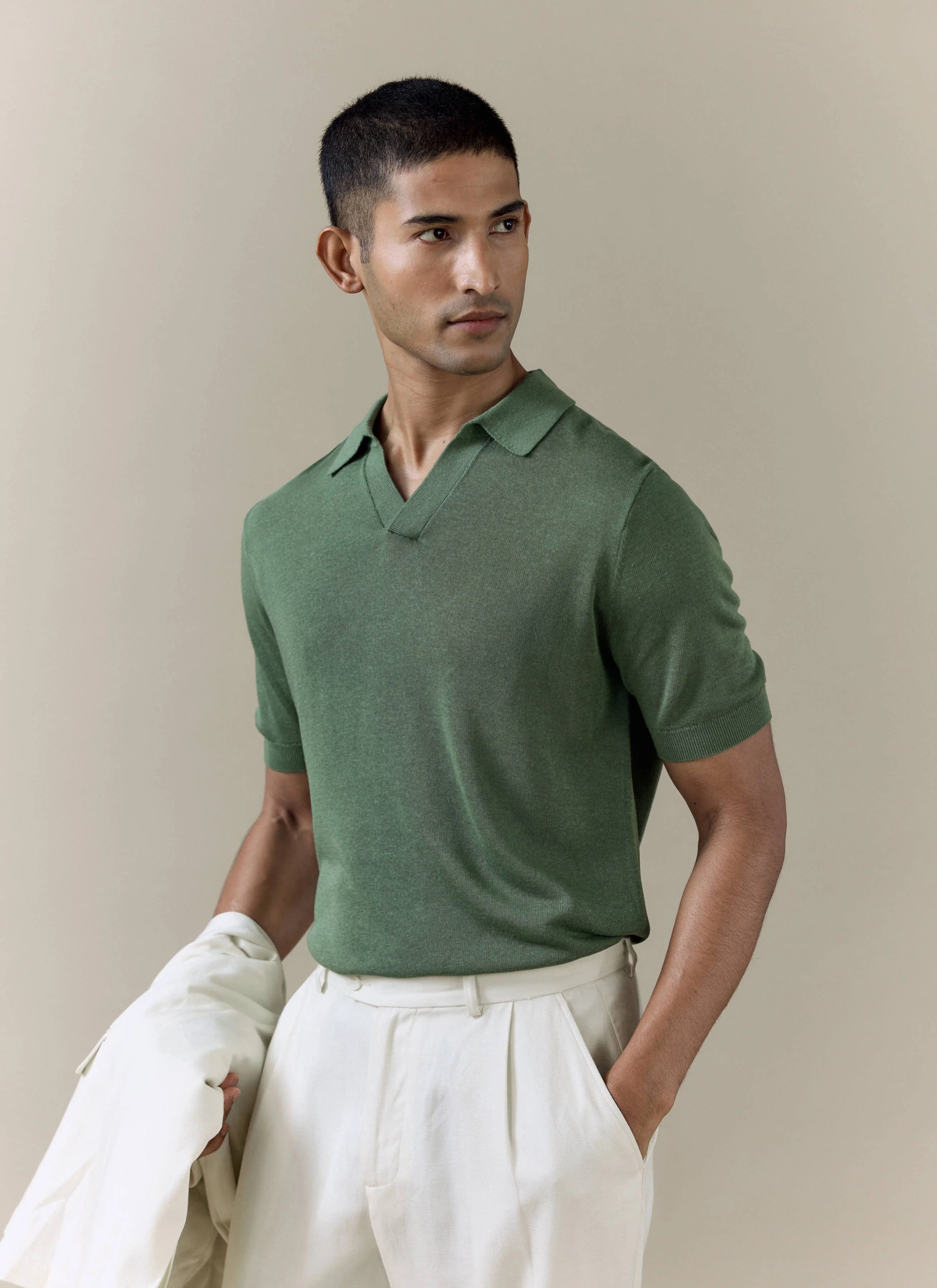 Laurence Knitted Polo | Linen Lyocell Blend | Forest