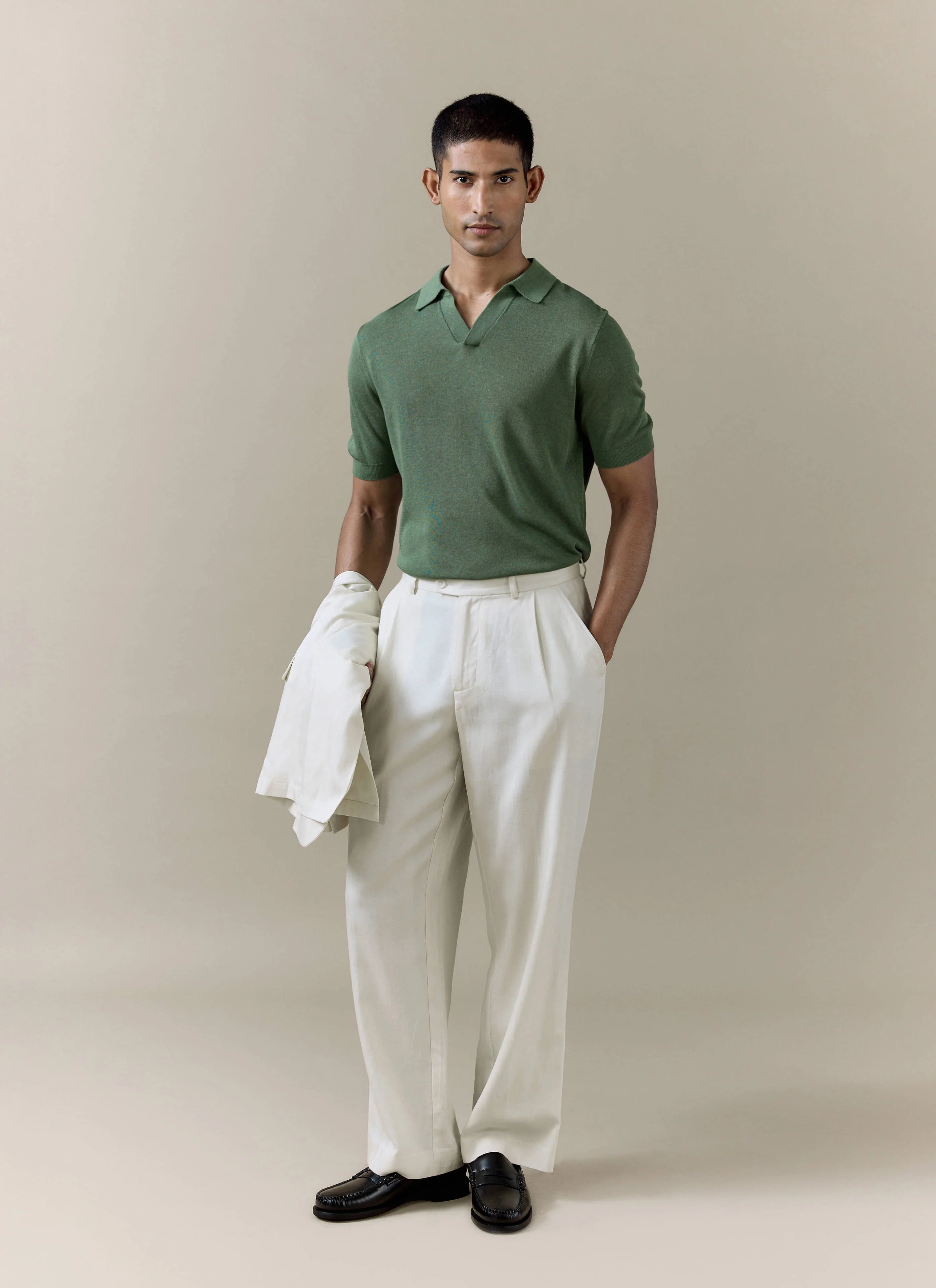 Laurence Knitted Polo | Linen Lyocell Blend | Forest - Image 2