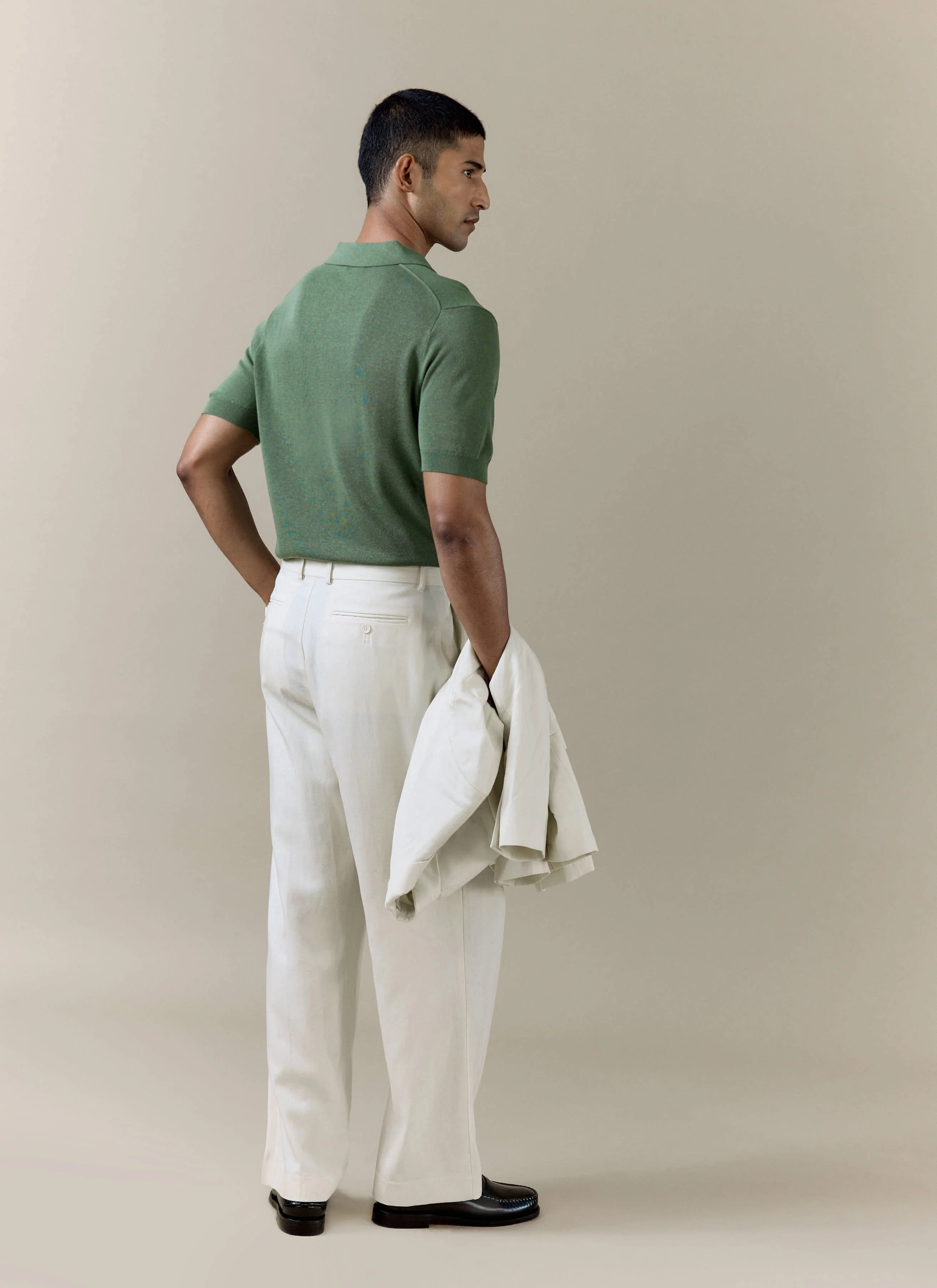 Laurence Knitted Polo | Linen Lyocell Blend | Forest - Image 3