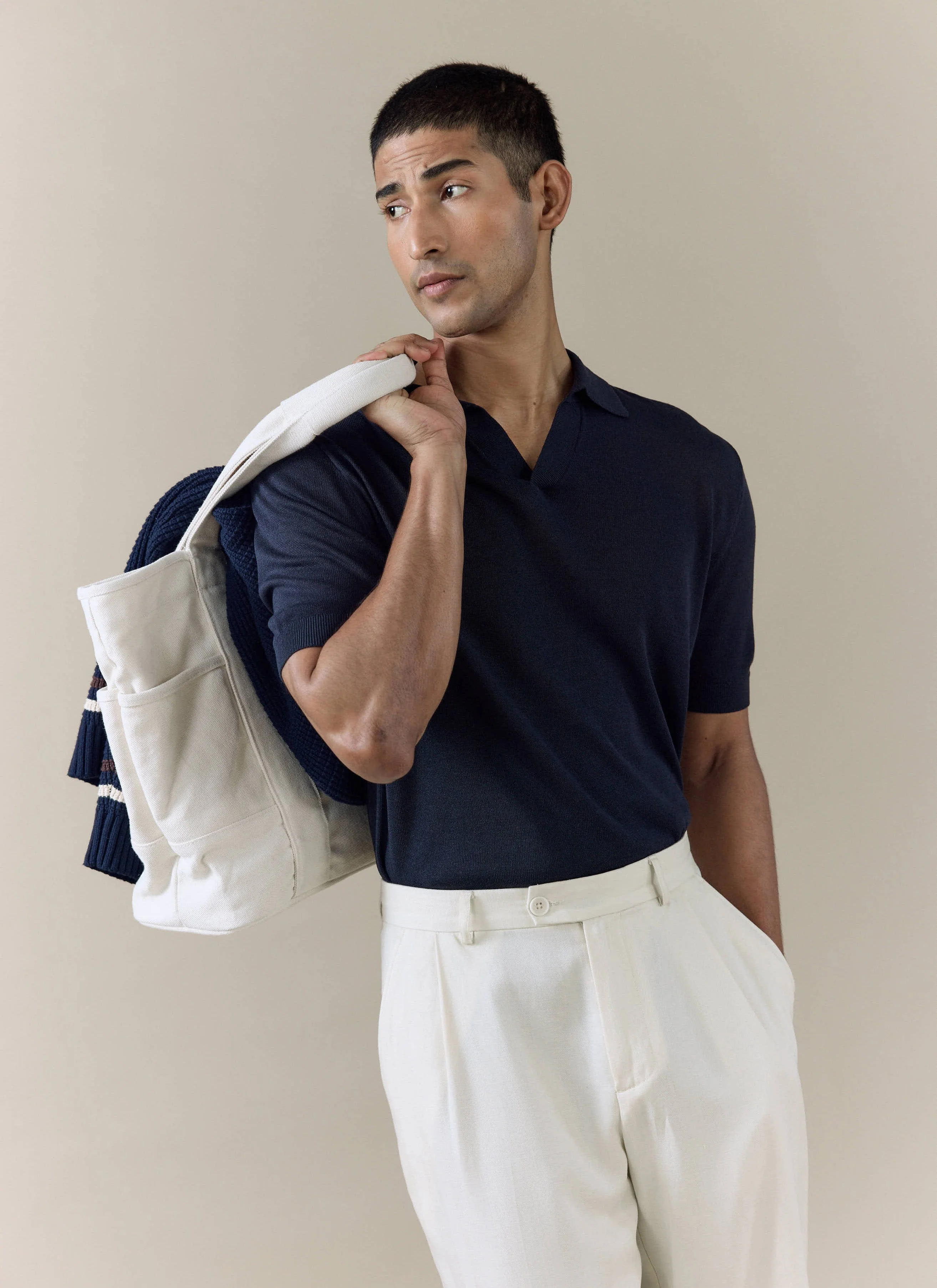 Laurence Knitted Polo | Linen Lyocell Blend | Navy - Image 7