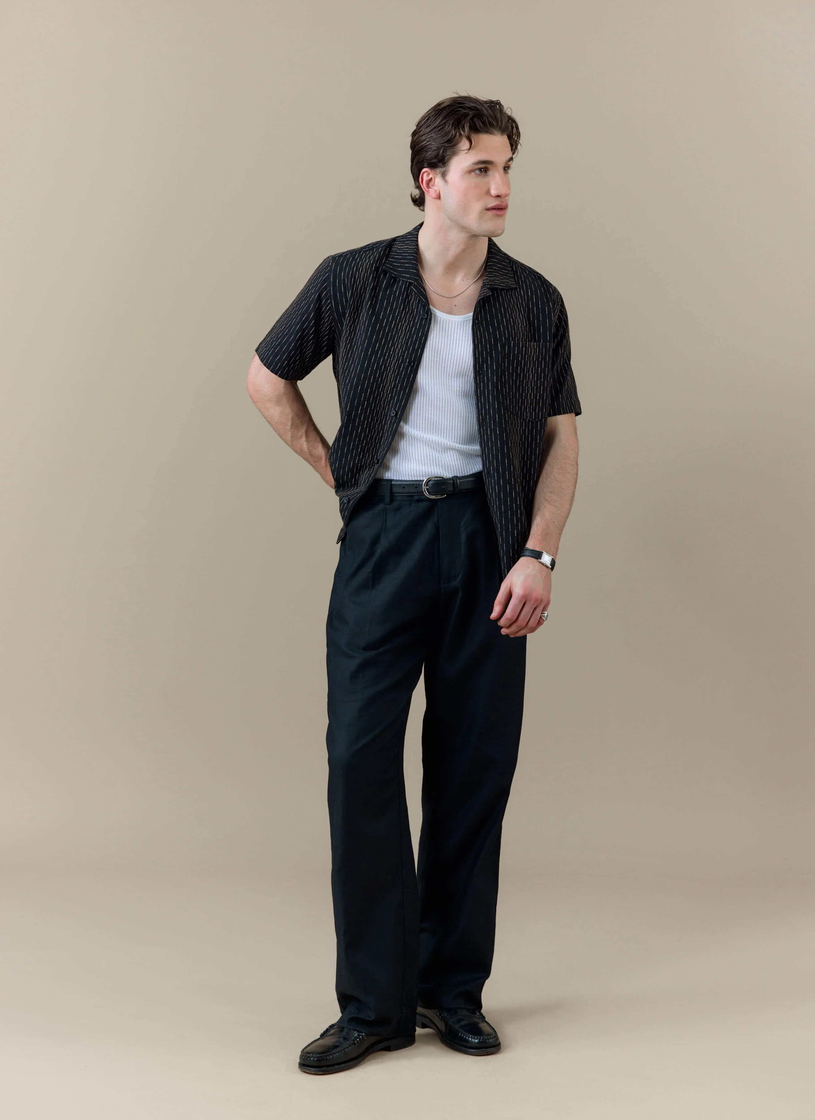 Leland Cuban Shirt | Cotton | Black - Image 3