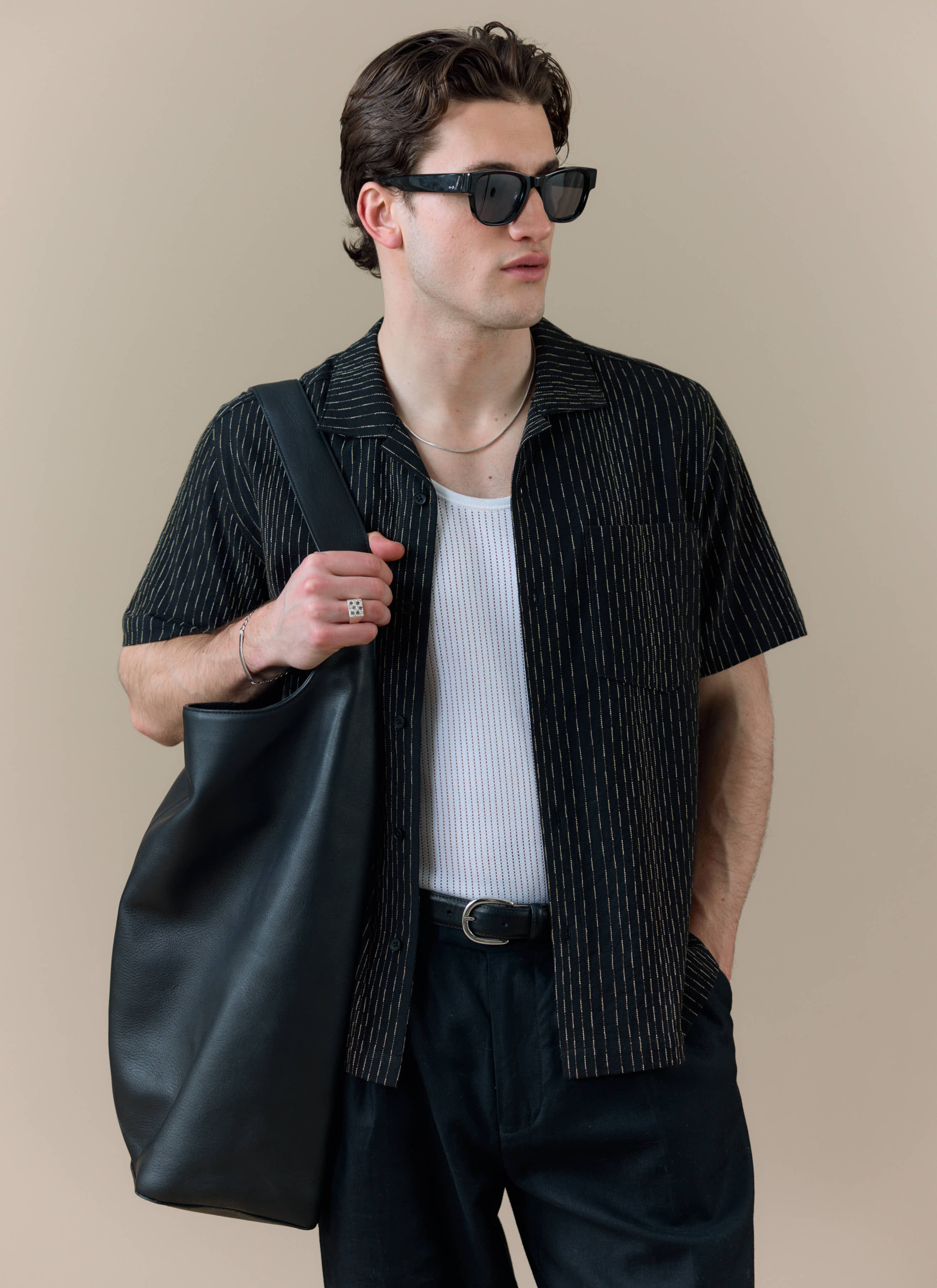 Leland Cuban Shirt | Cotton | Black - Image 4