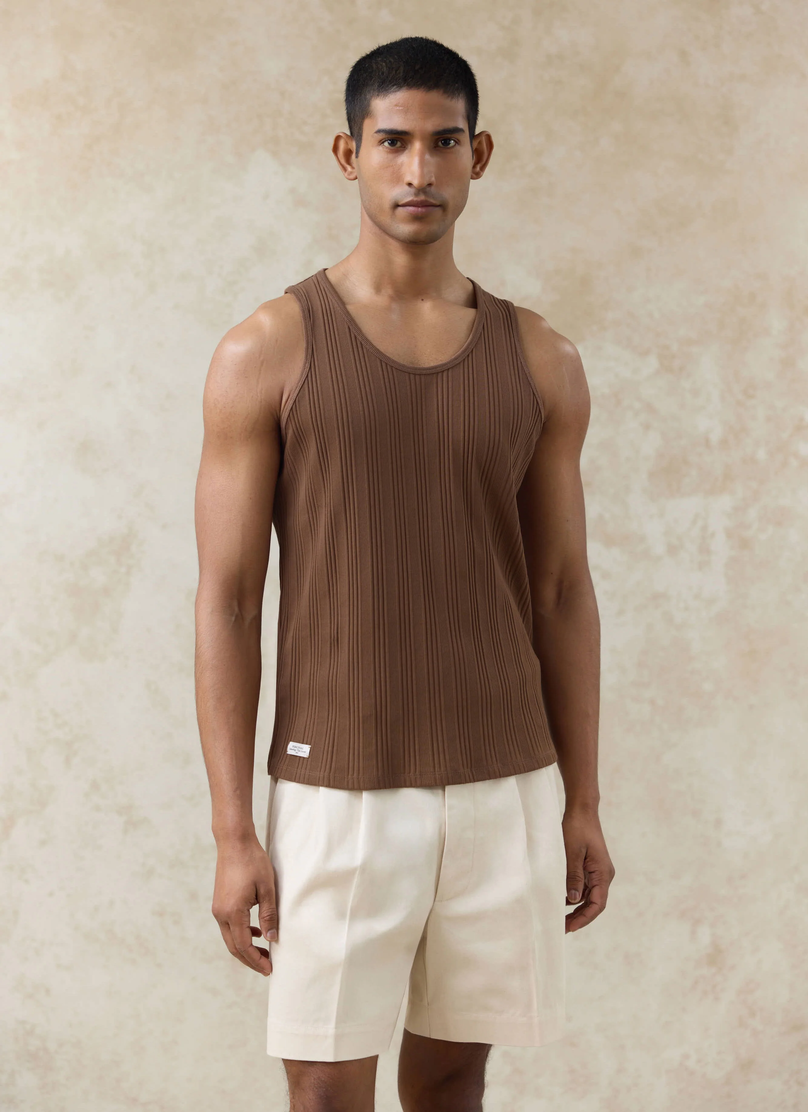 Leon Ribbed Vest | Cotton | Brown - Image 2