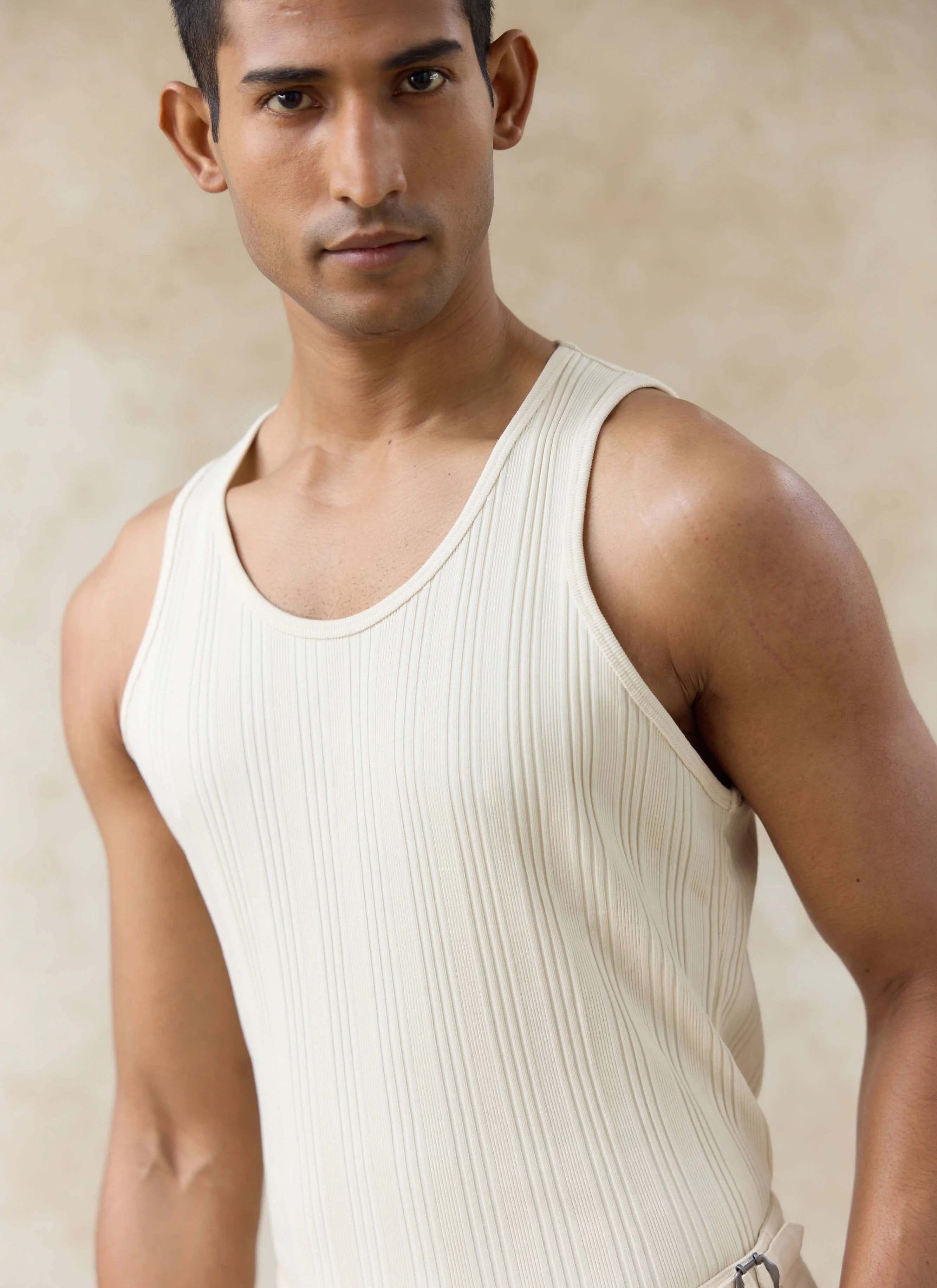 Leon Ribbed Vest | Cotton | Cream - Image 2