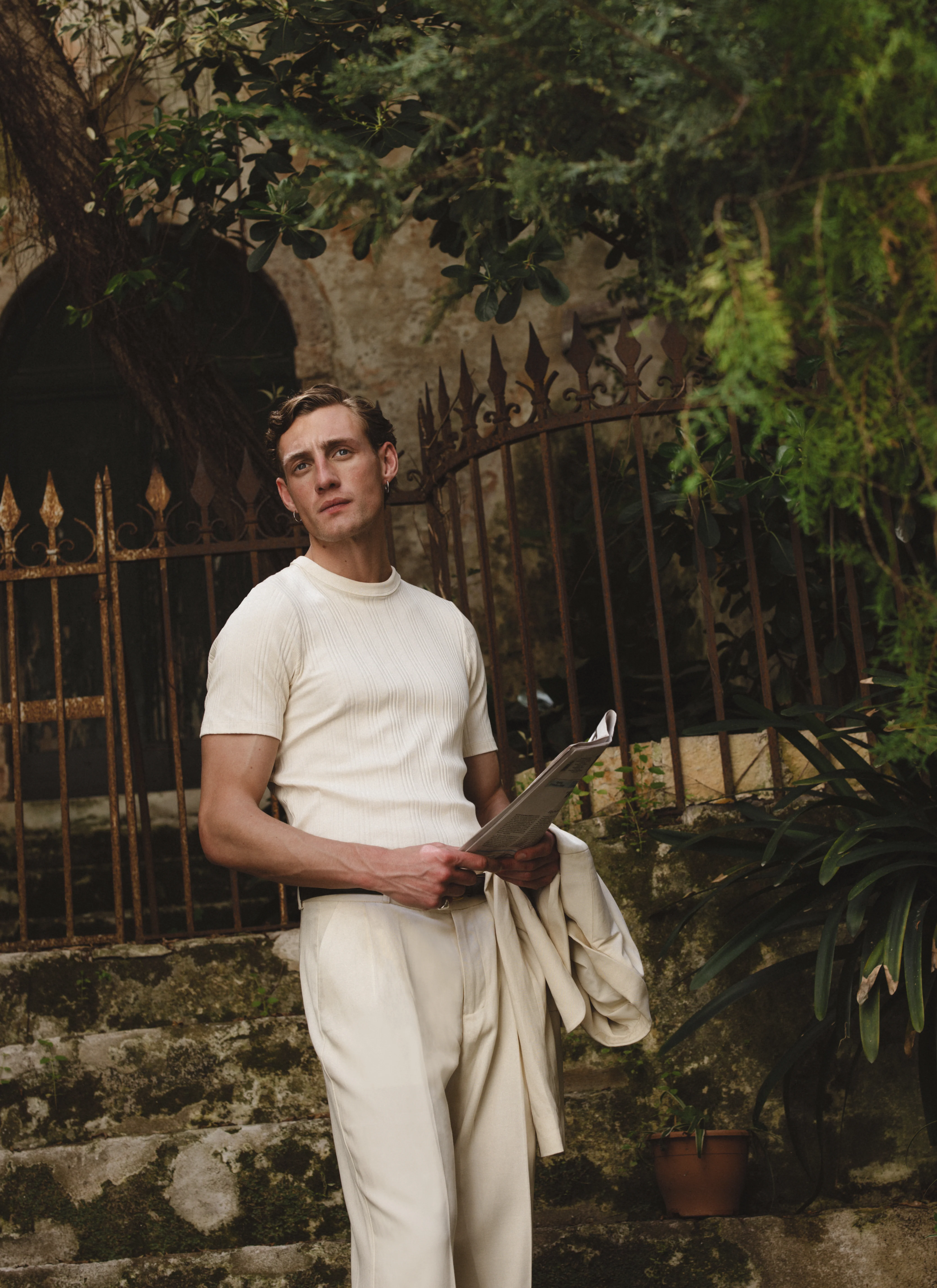 Leon Slim Ribbed T Shirt | Cotton | Cream - Image 7