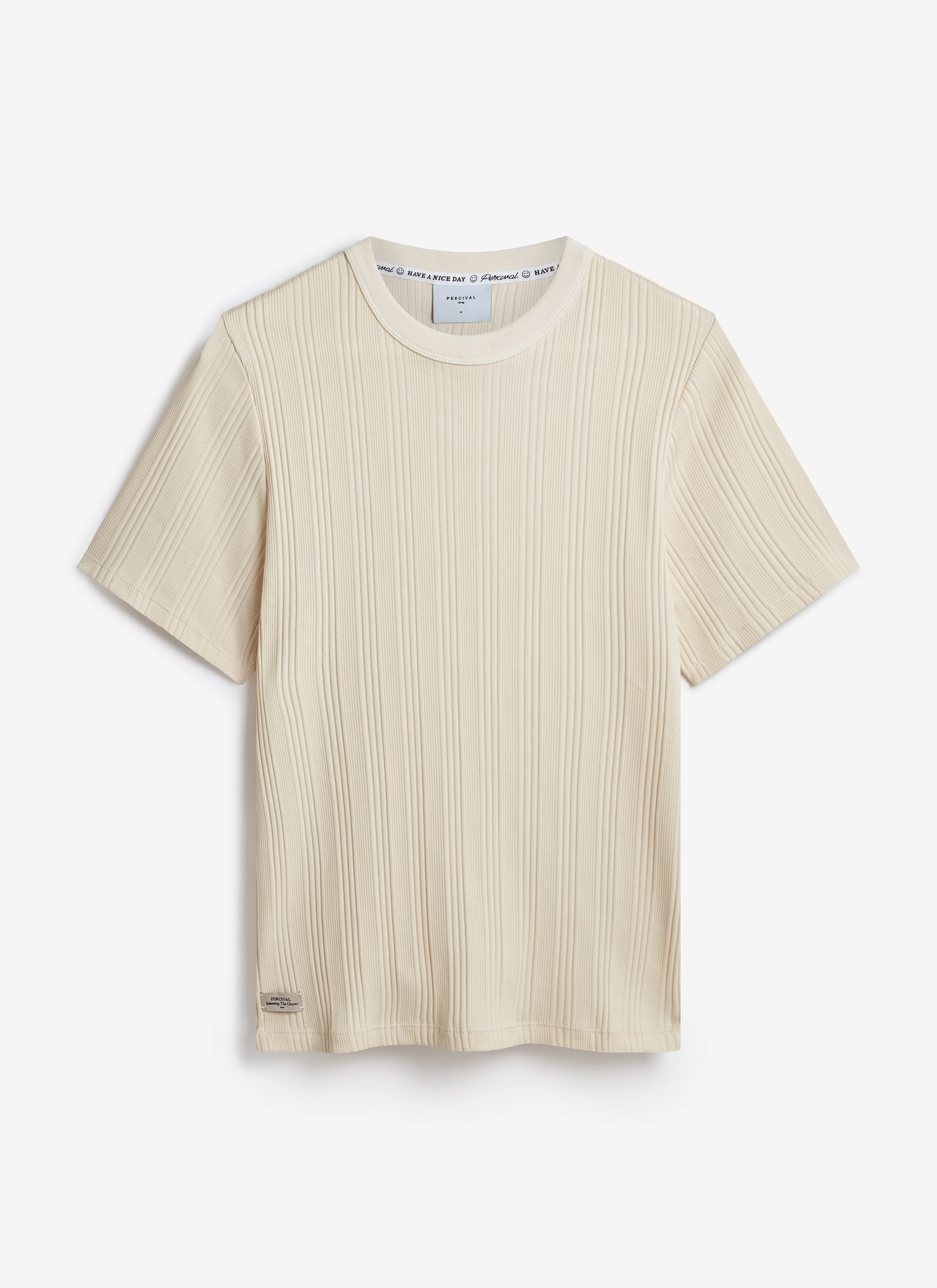 Leon Slim Ribbed T Shirt | Cotton | Cream - Image 8