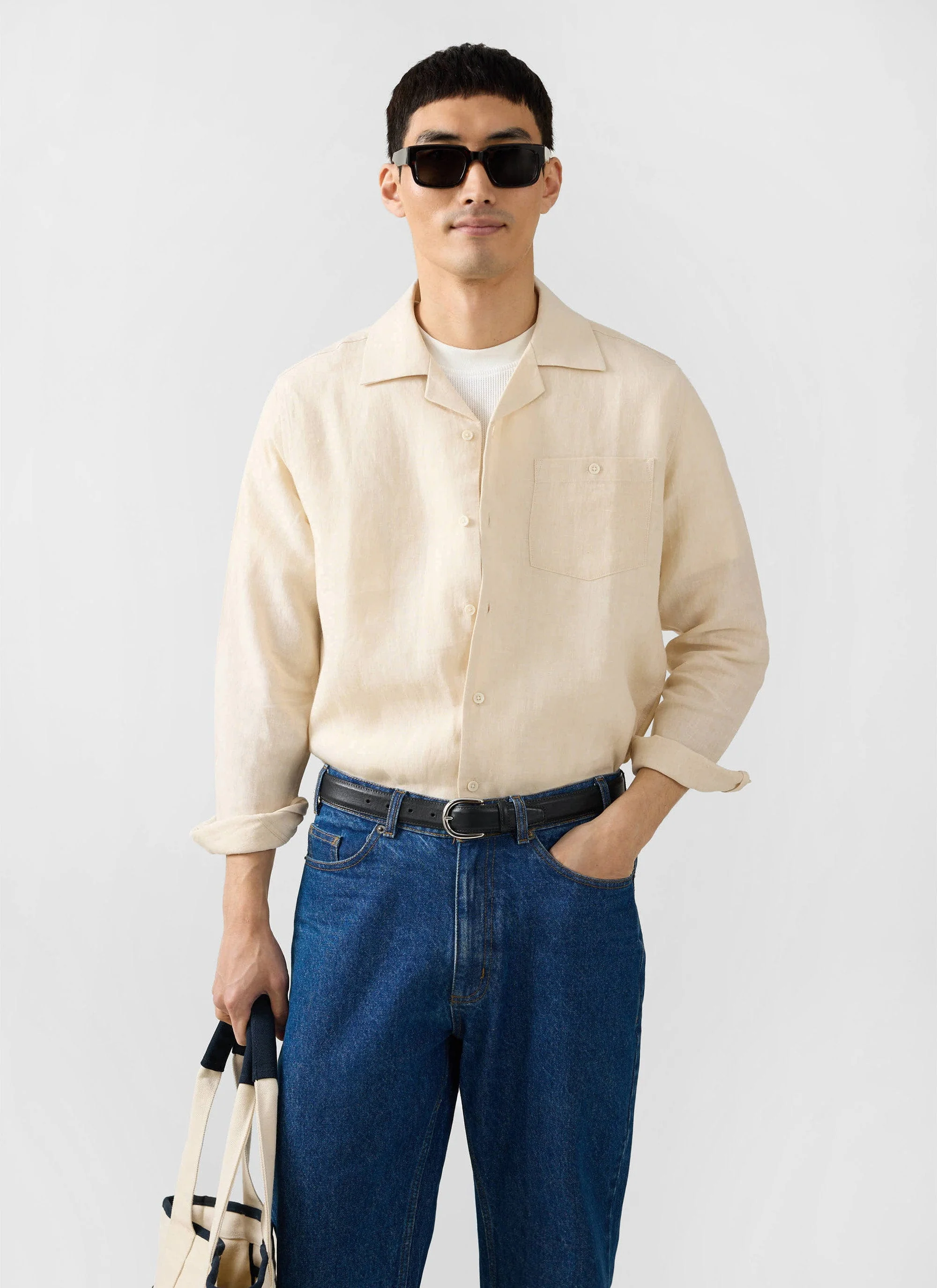 Long Sleeve Cuban Linen Shirt | Cream - Image 6