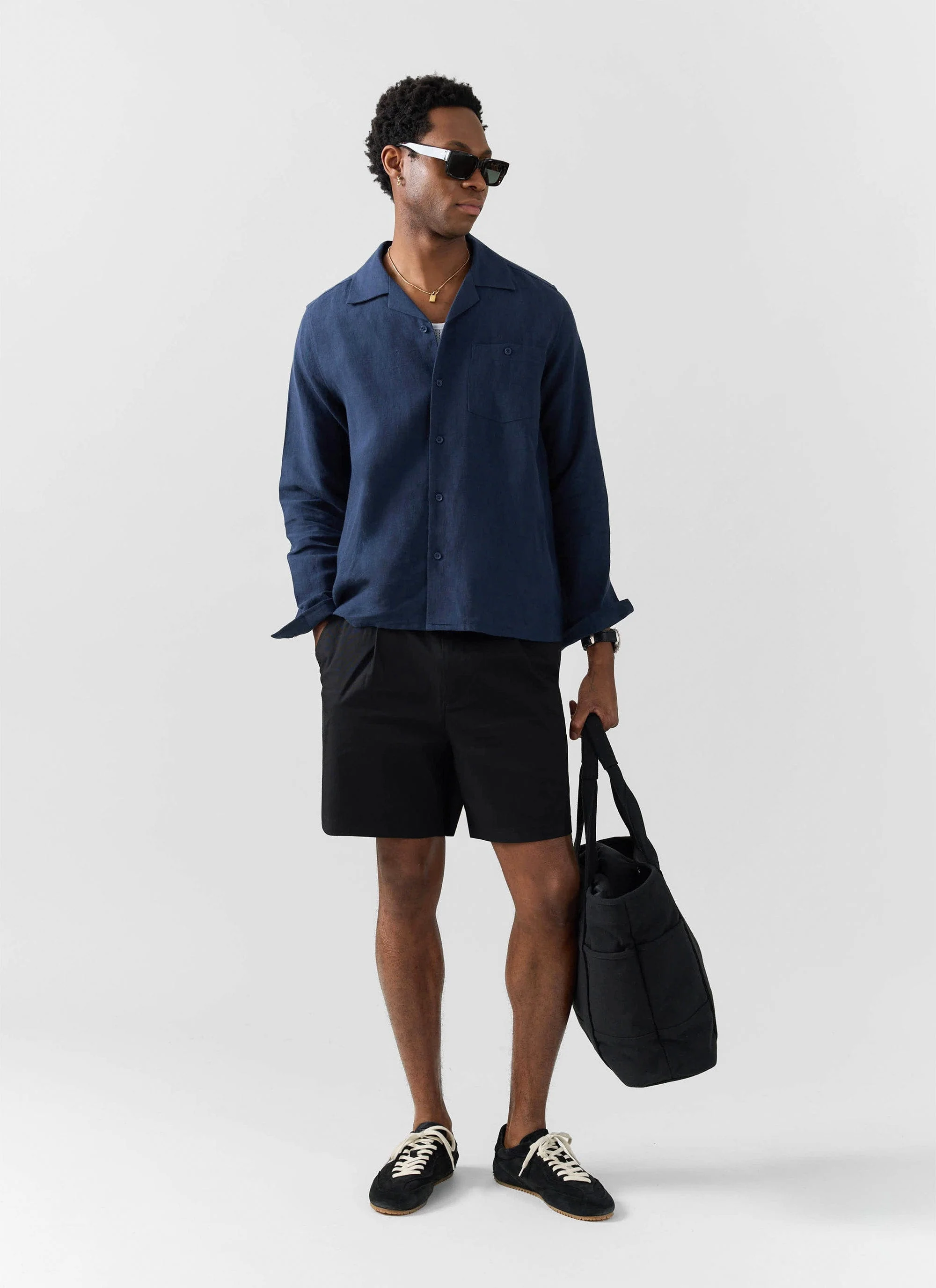 Long Sleeve Cuban Linen Shirt | Navy - Image 6