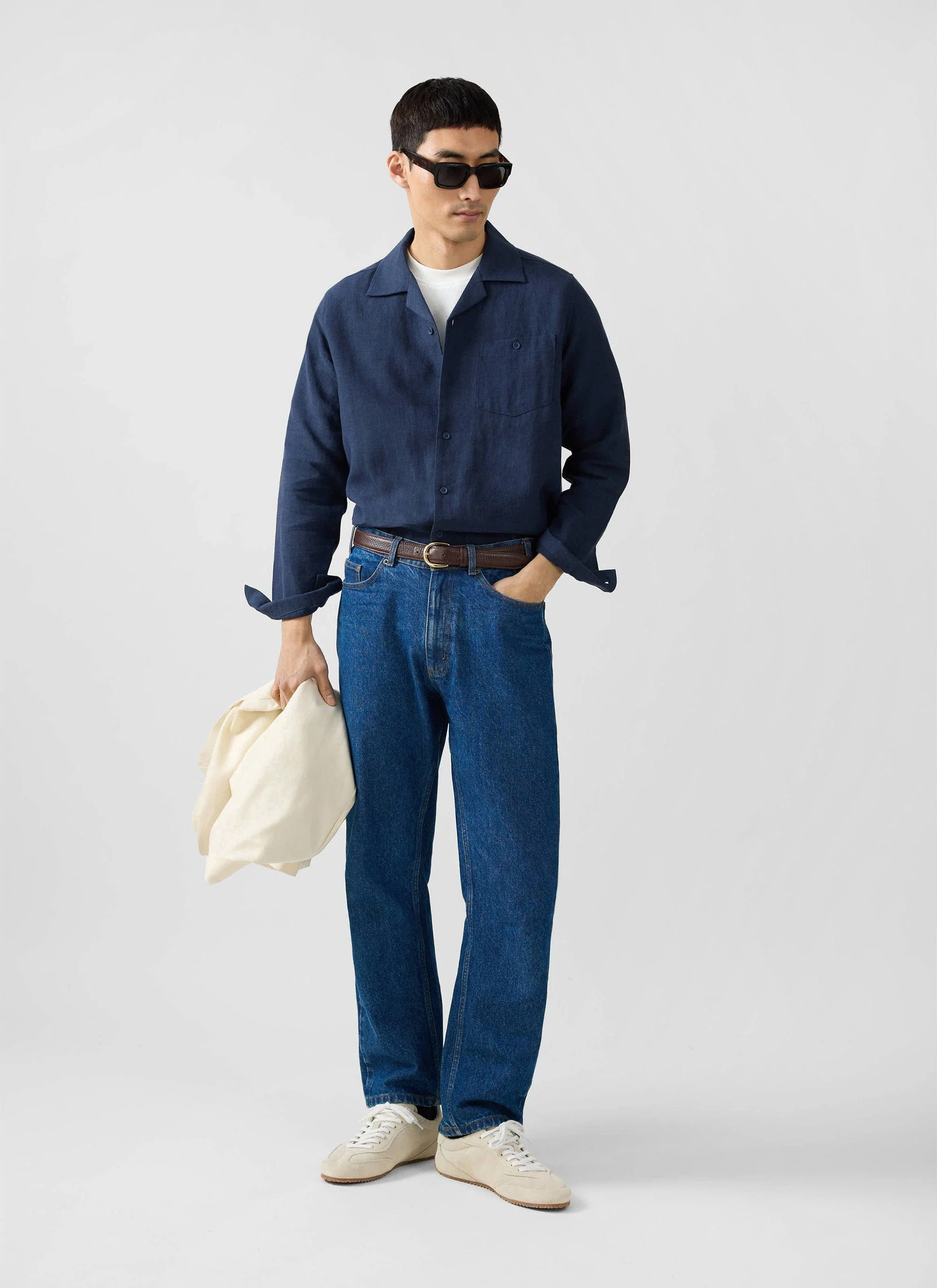 Long Sleeve Cuban Linen Shirt | Navy - Image 7