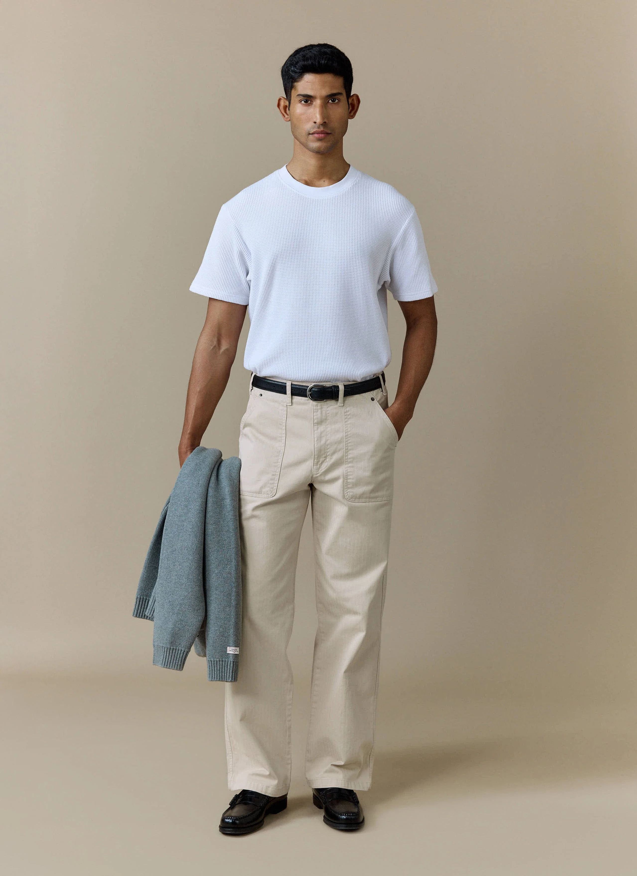 Lungo Herringbone Straight Trousers | Cotton | Cream - Image 2