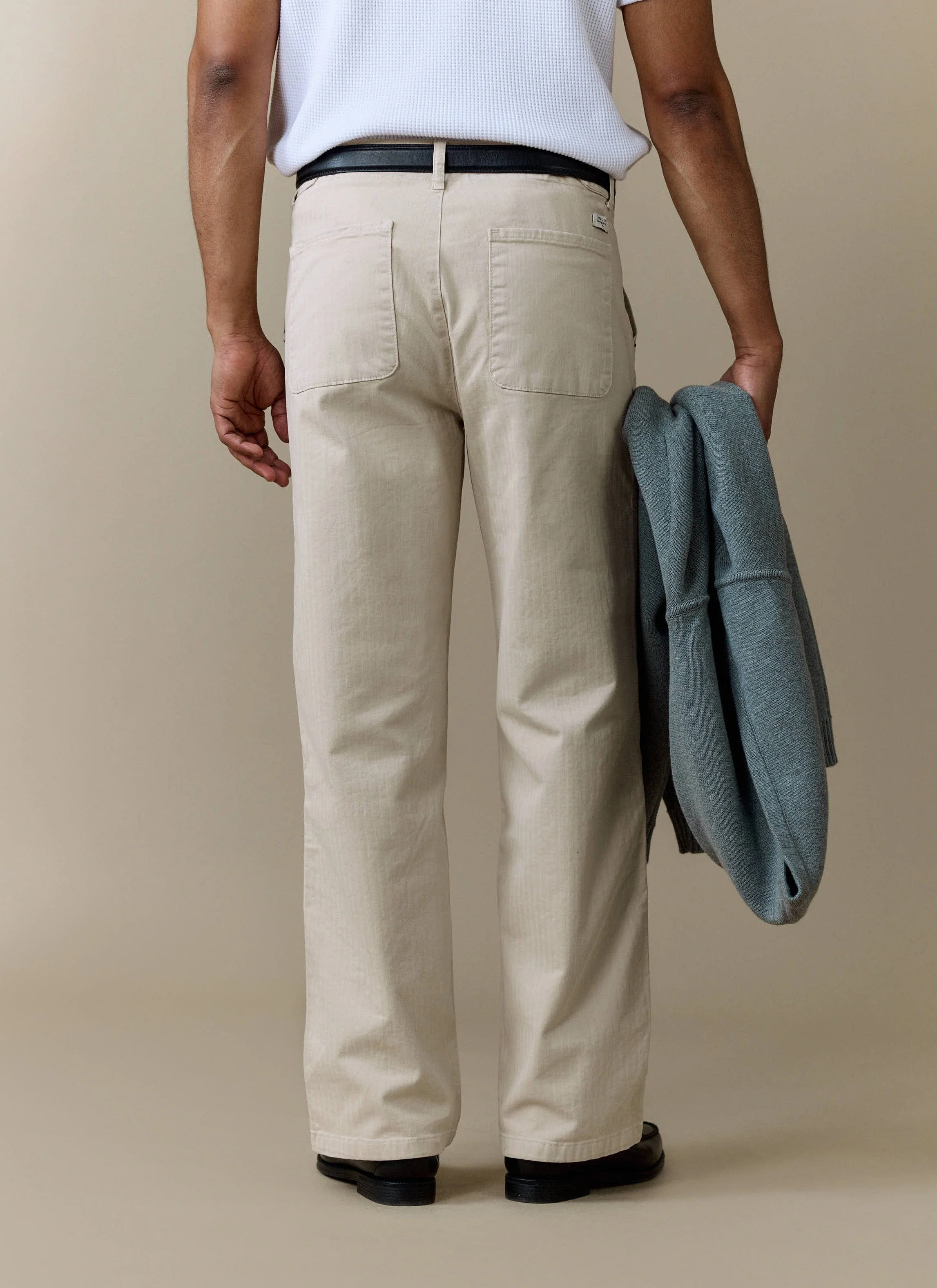 Lungo Herringbone Straight Trousers | Cotton | Cream - Image 4