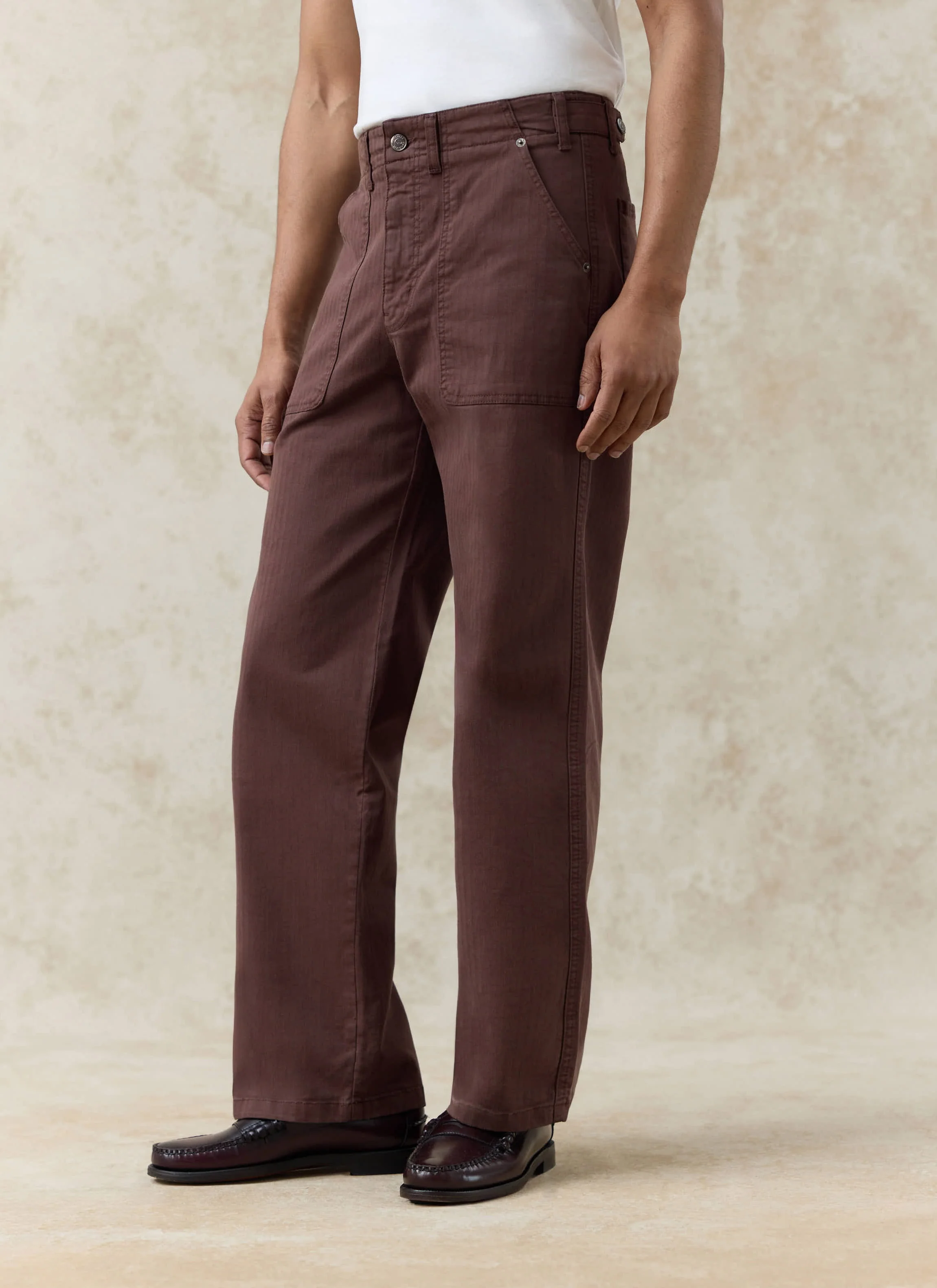 Lungo Herringbone Straight Trousers | Cotton | Espresso - Image 4