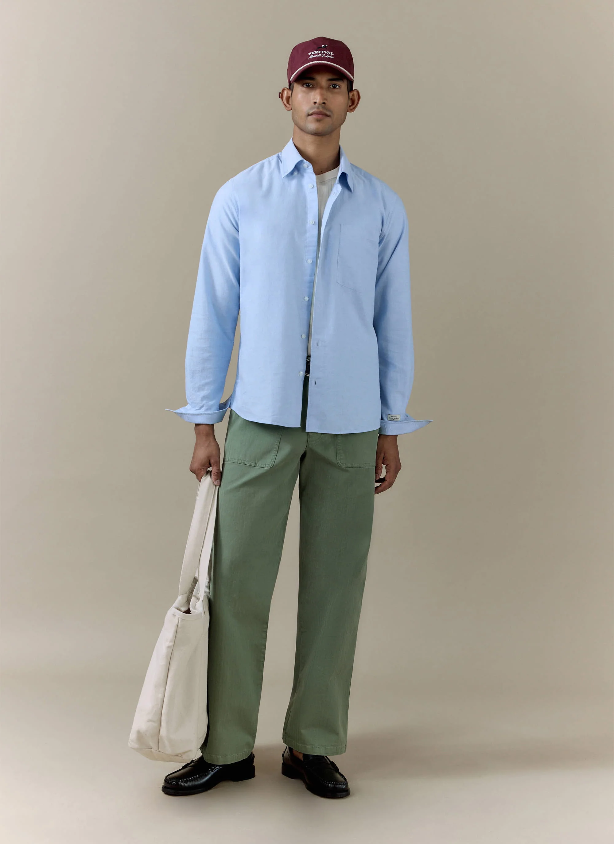 Lungo Herringbone Straight Trousers | Cotton | Sage - Image 2