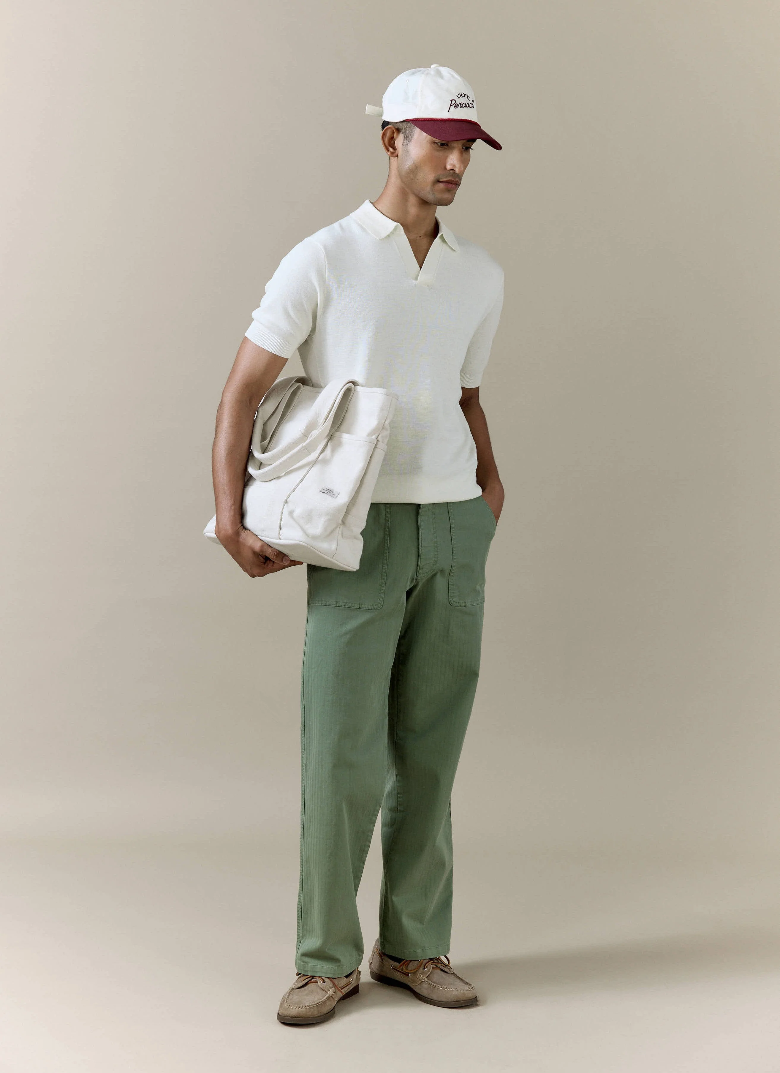 Lungo Herringbone Straight Trousers | Cotton | Sage - Image 8