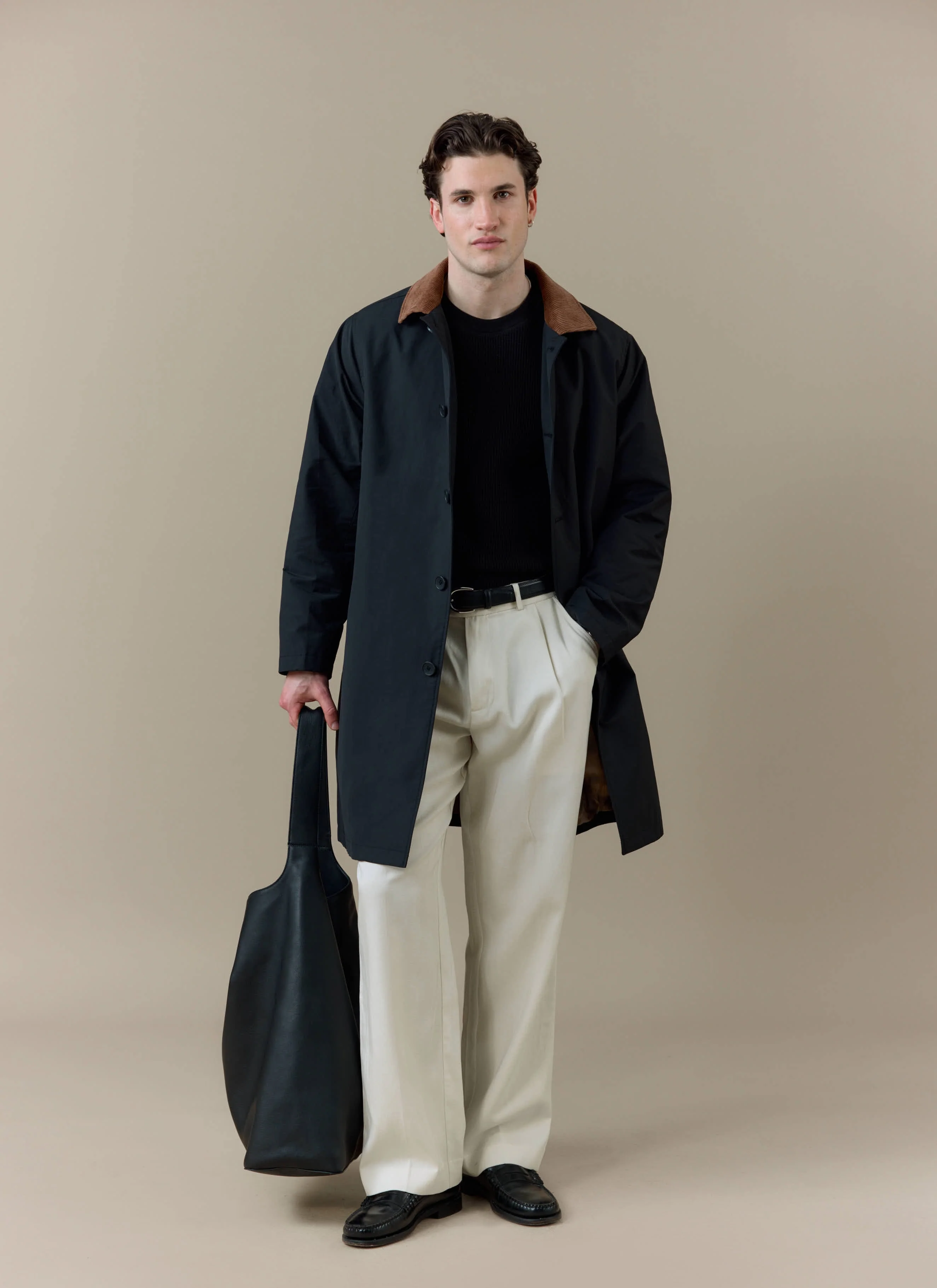 Cord Collar Relaxed Trench Coat | Cotton | Black - Image 8