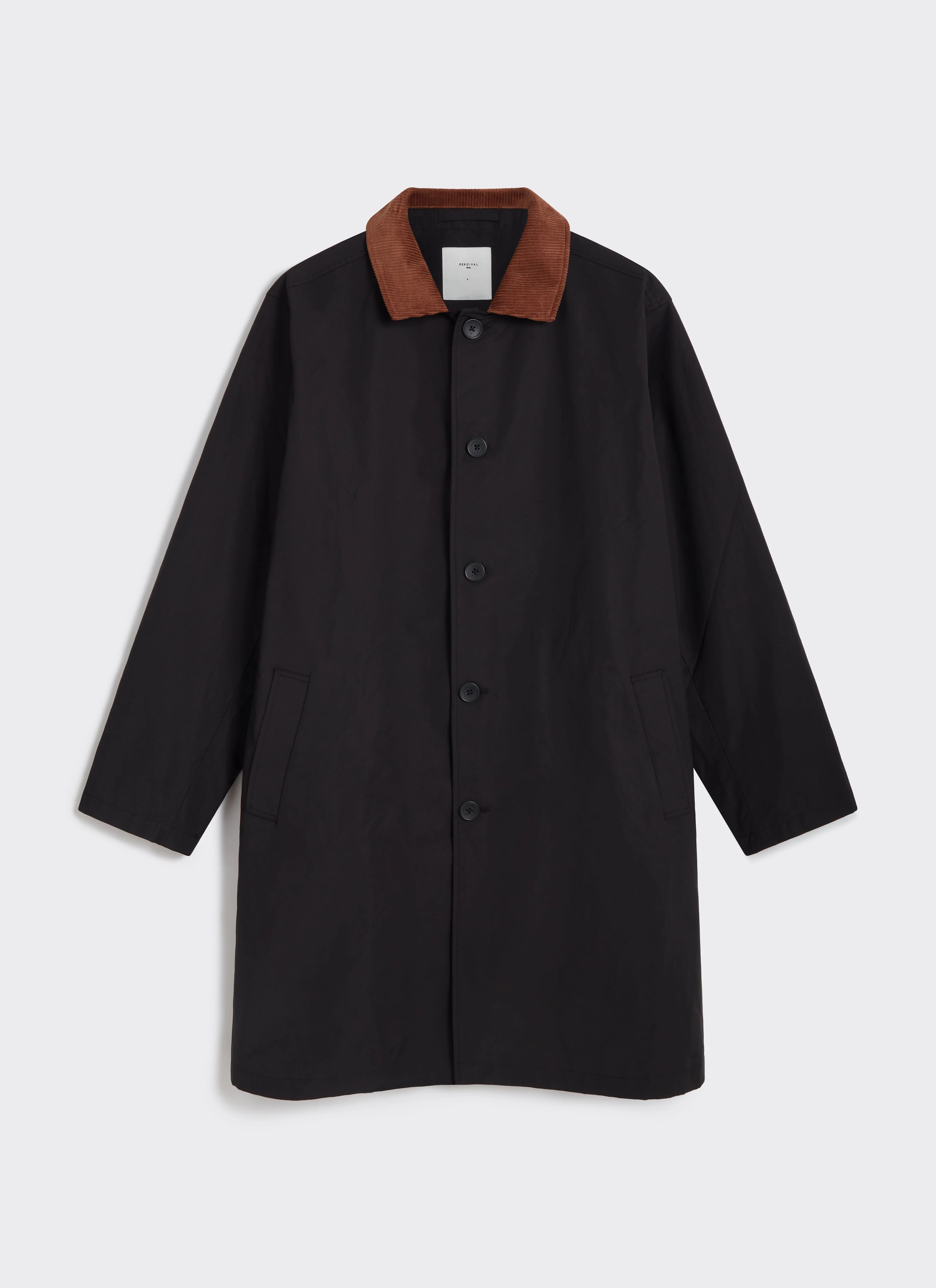Cord Collar Relaxed Trench Coat | Cotton | Black - Image 9