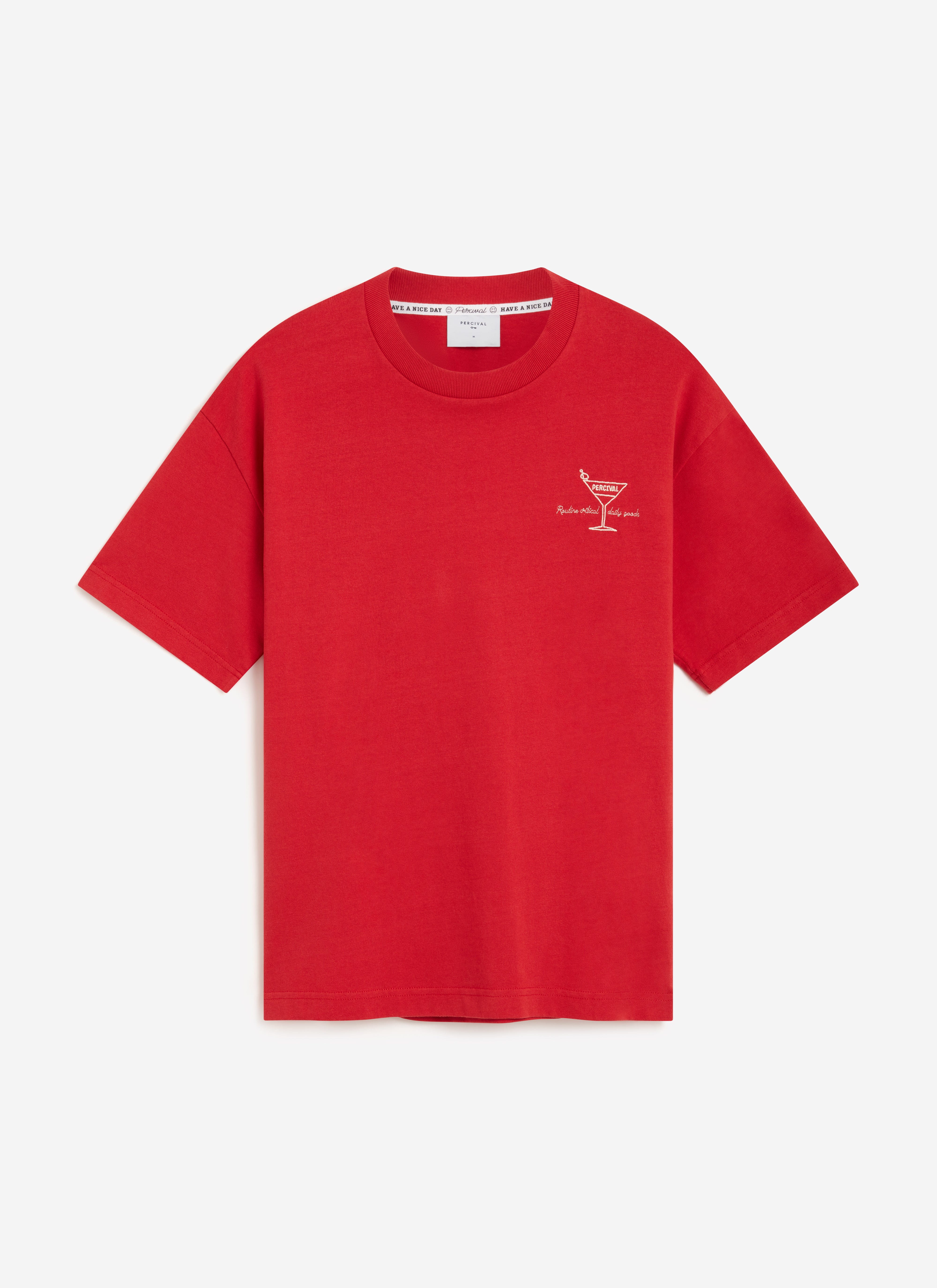 Martini Oversized T Shirt | Embroidered Organic Cotton | Red - Image 2