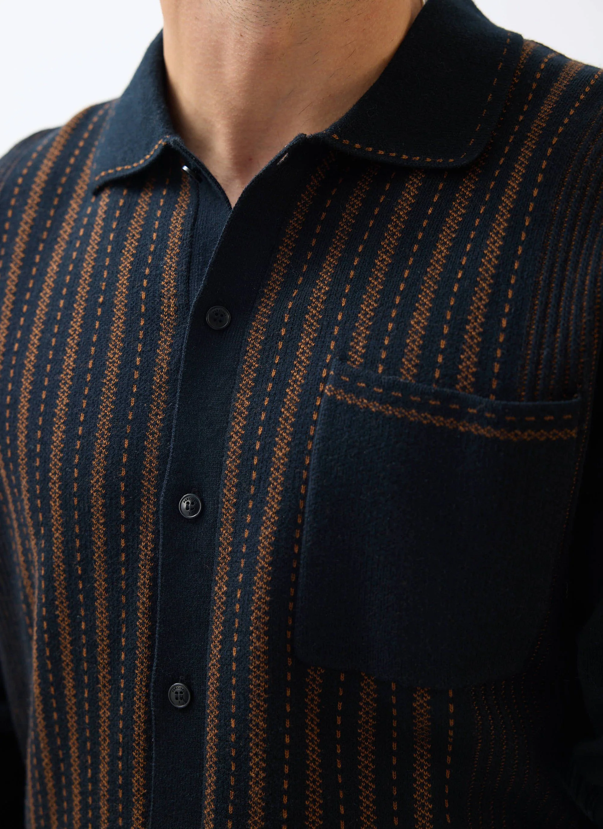 Appendix Long Sleeve Knitted Shirt | Cotton | Black with Brown - Image 4
