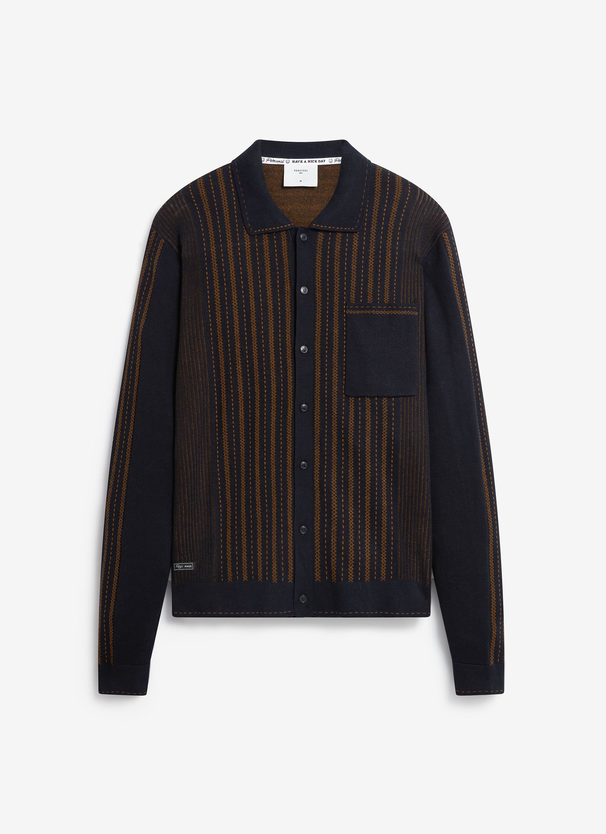 Appendix Long Sleeve Knitted Shirt | Cotton | Black with Brown - Image 9